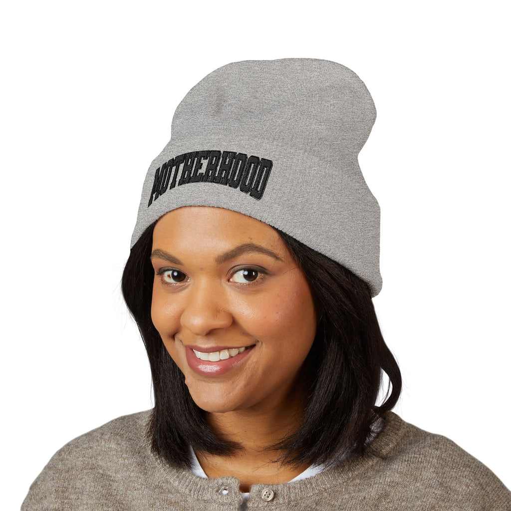 Motherhood Embroidered Cuffed Beanie — Cozy Mom Knit Hat