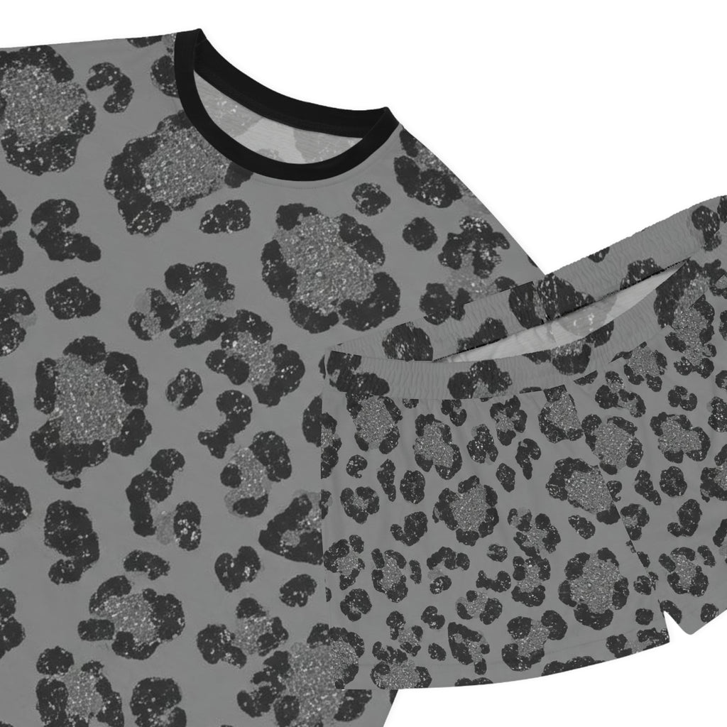 Leopard Print Women's Short Pajama Set — Cozy Gray Animal Print Sleepwear