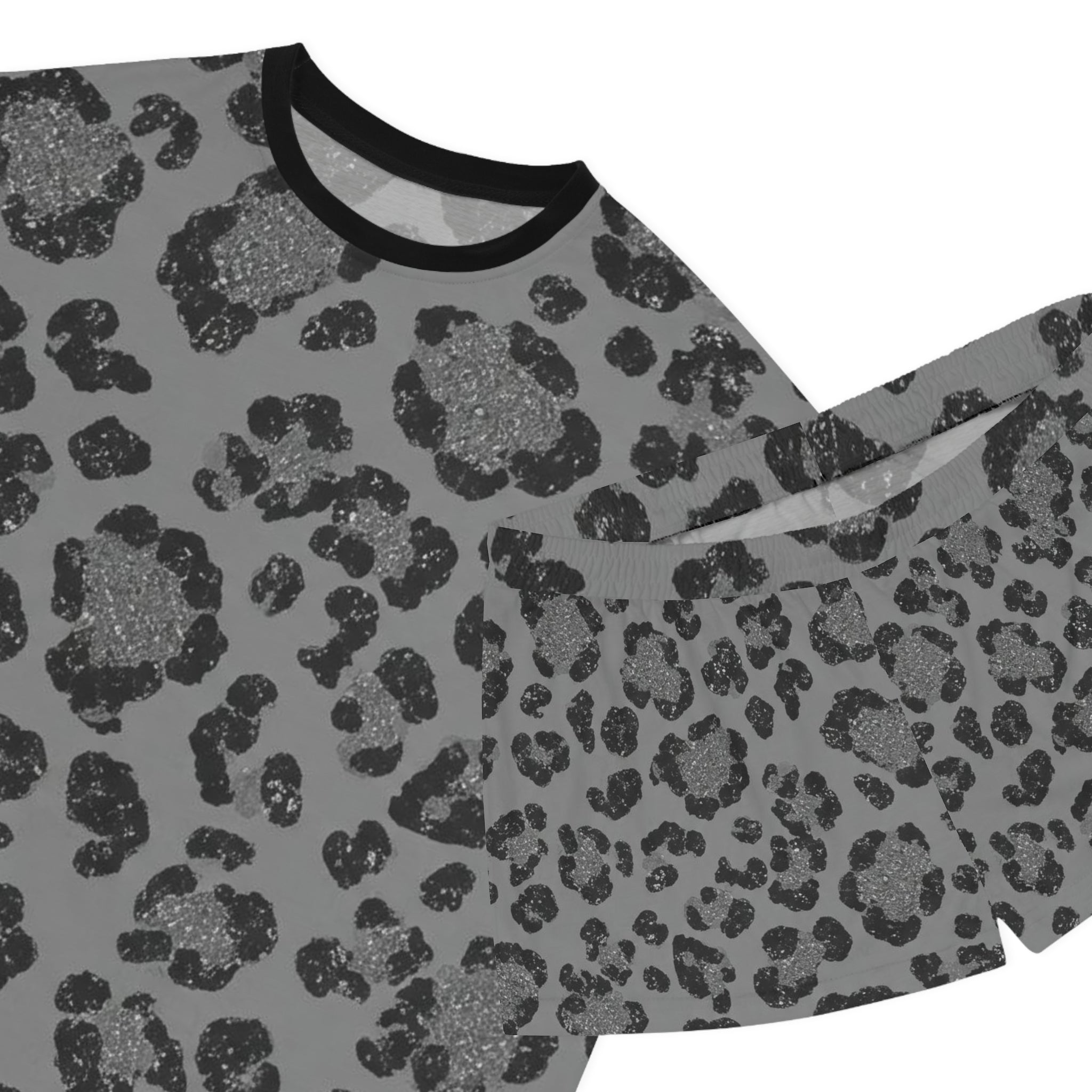 Leopard Print Women's Short Pajama Set — Cozy Gray Animal Print Sleepwear