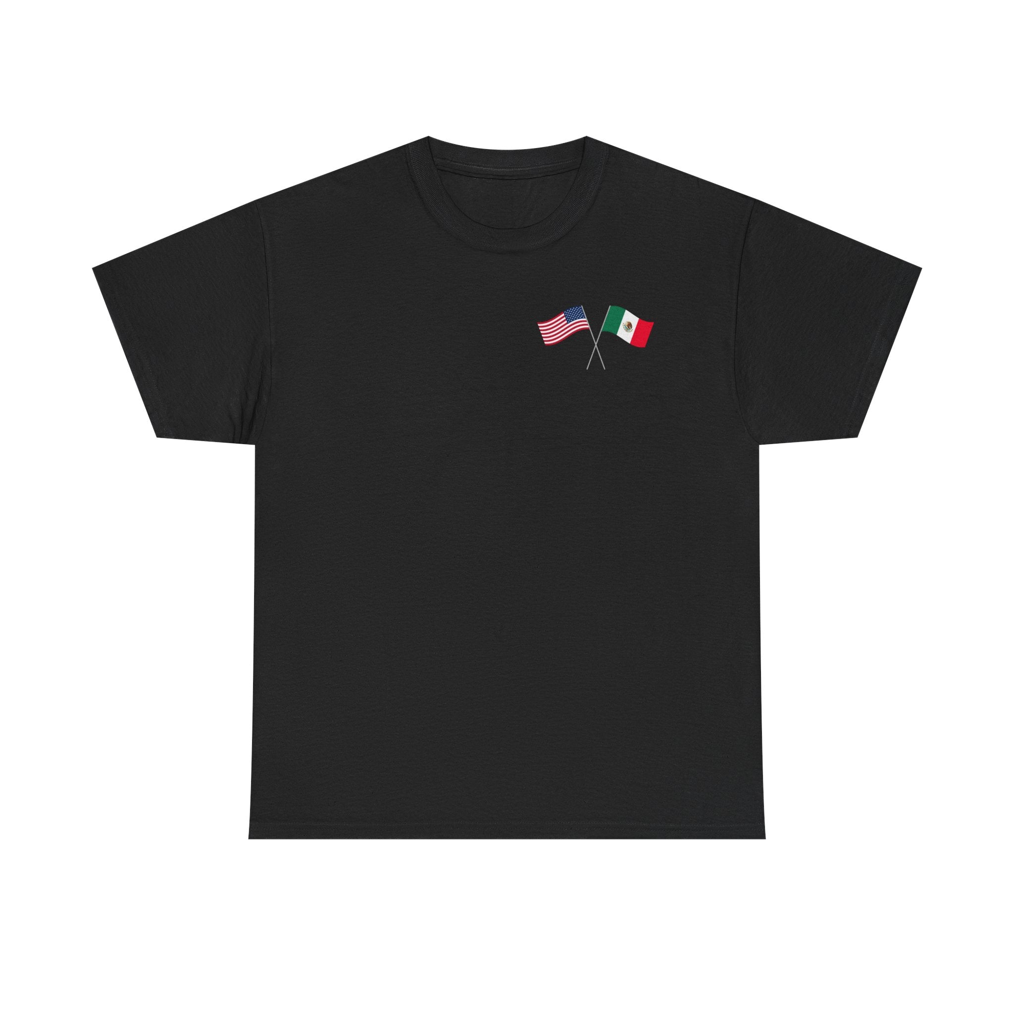 American & Italian Flag Tee with Vintage Rose Back — Patriotic Floral T-Shirt