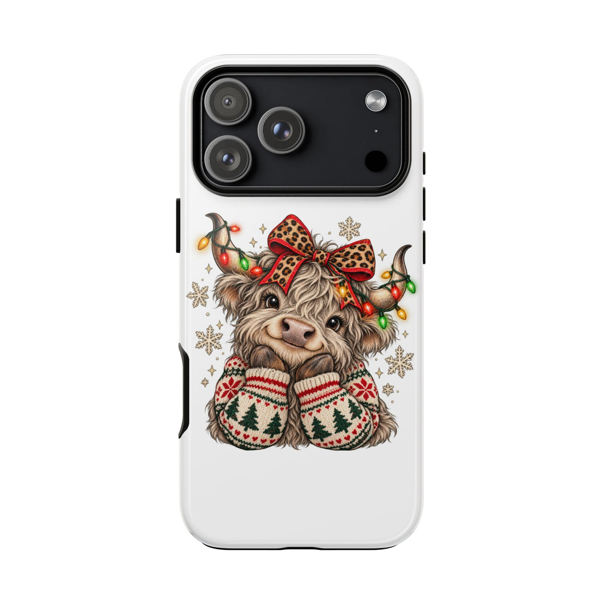 Holiday Highland Cow Phone Case – Festive Lights & Cozy Sweater Design