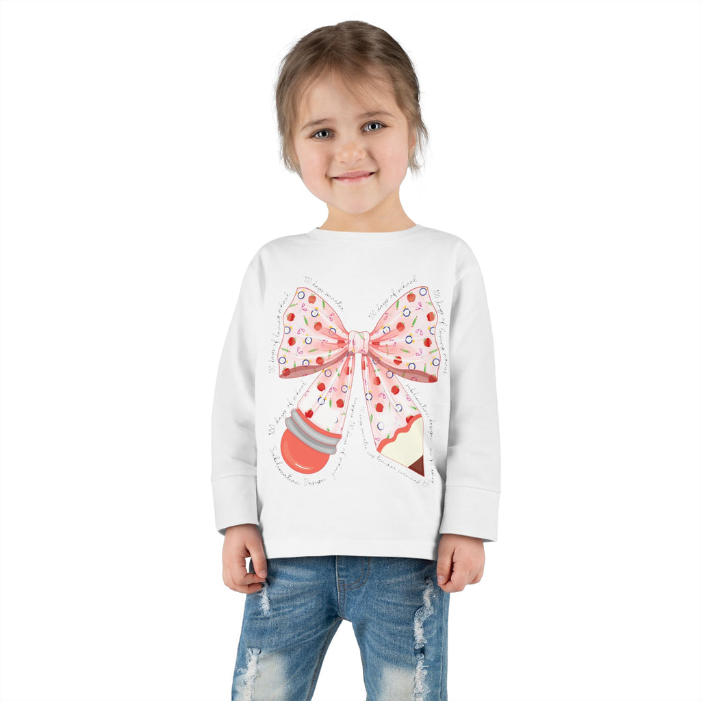 Pink Polka Dot Bow Toddler Long Sleeve Tee