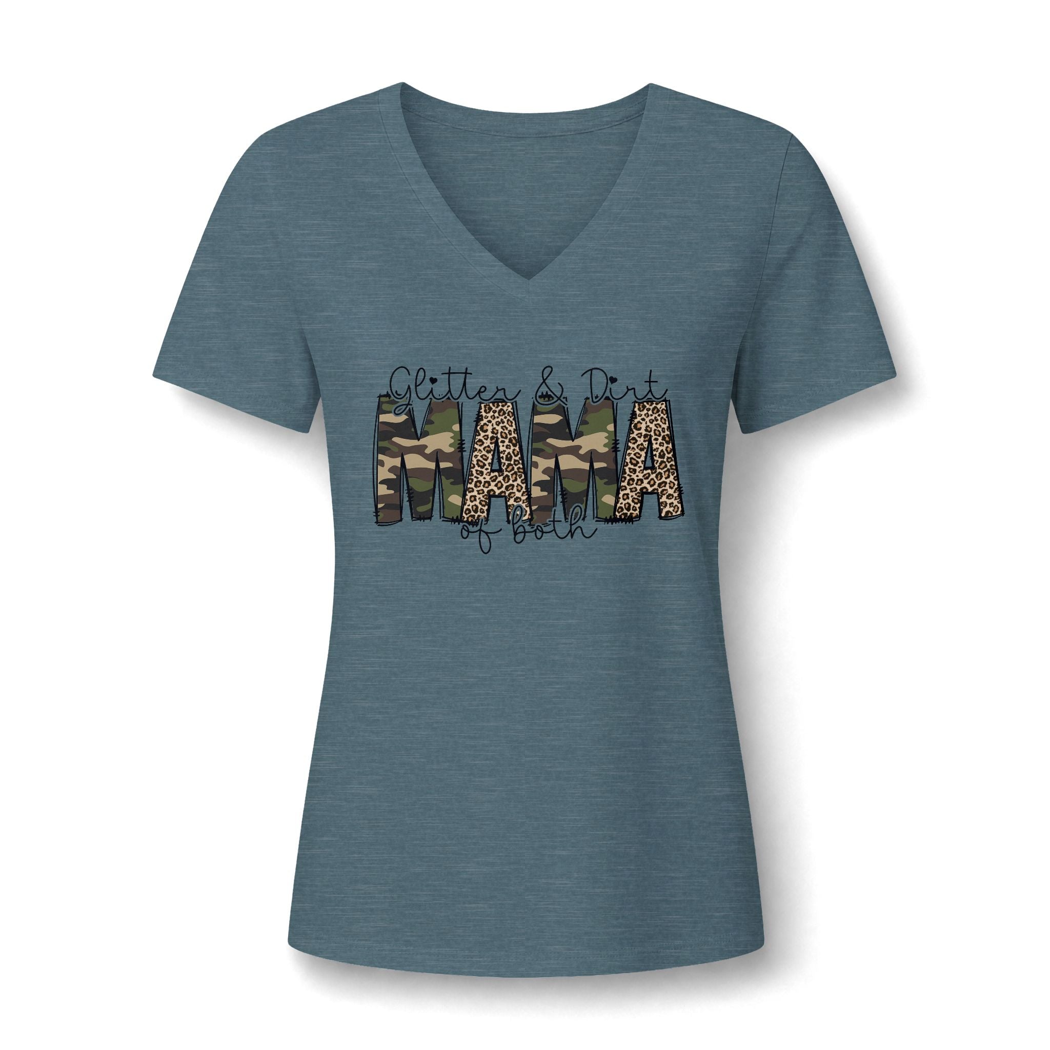MAMA Camouflage & Leopard V-Neck Tee — Camo Animal Print Mom Shirt