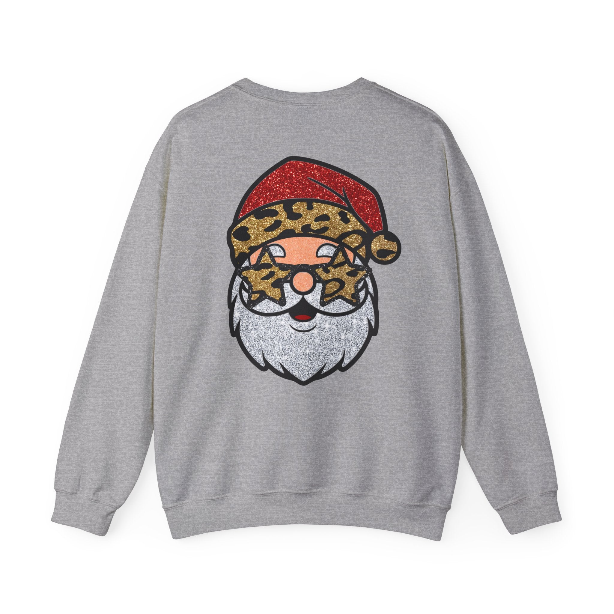 Santa Face Crewneck Sweatshirt — Leopard Santa Graphic Holiday Pullover