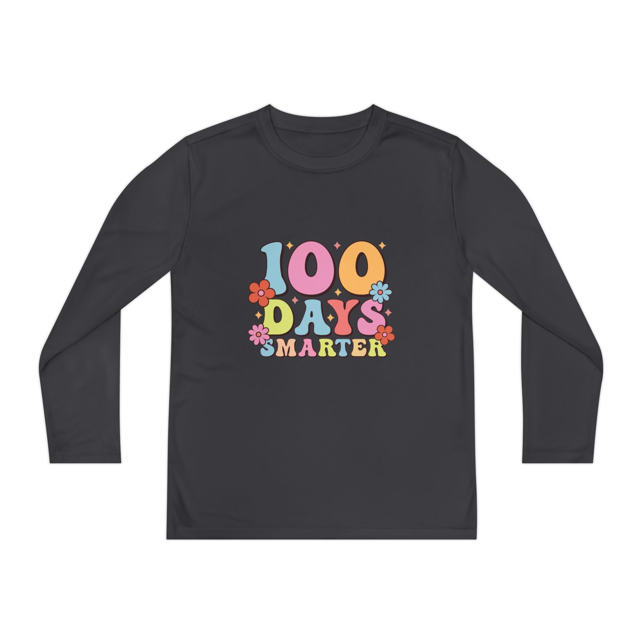 100 Days Smarter Youth Long Sleeve Tee — Retro Floral School Celebration Shirt