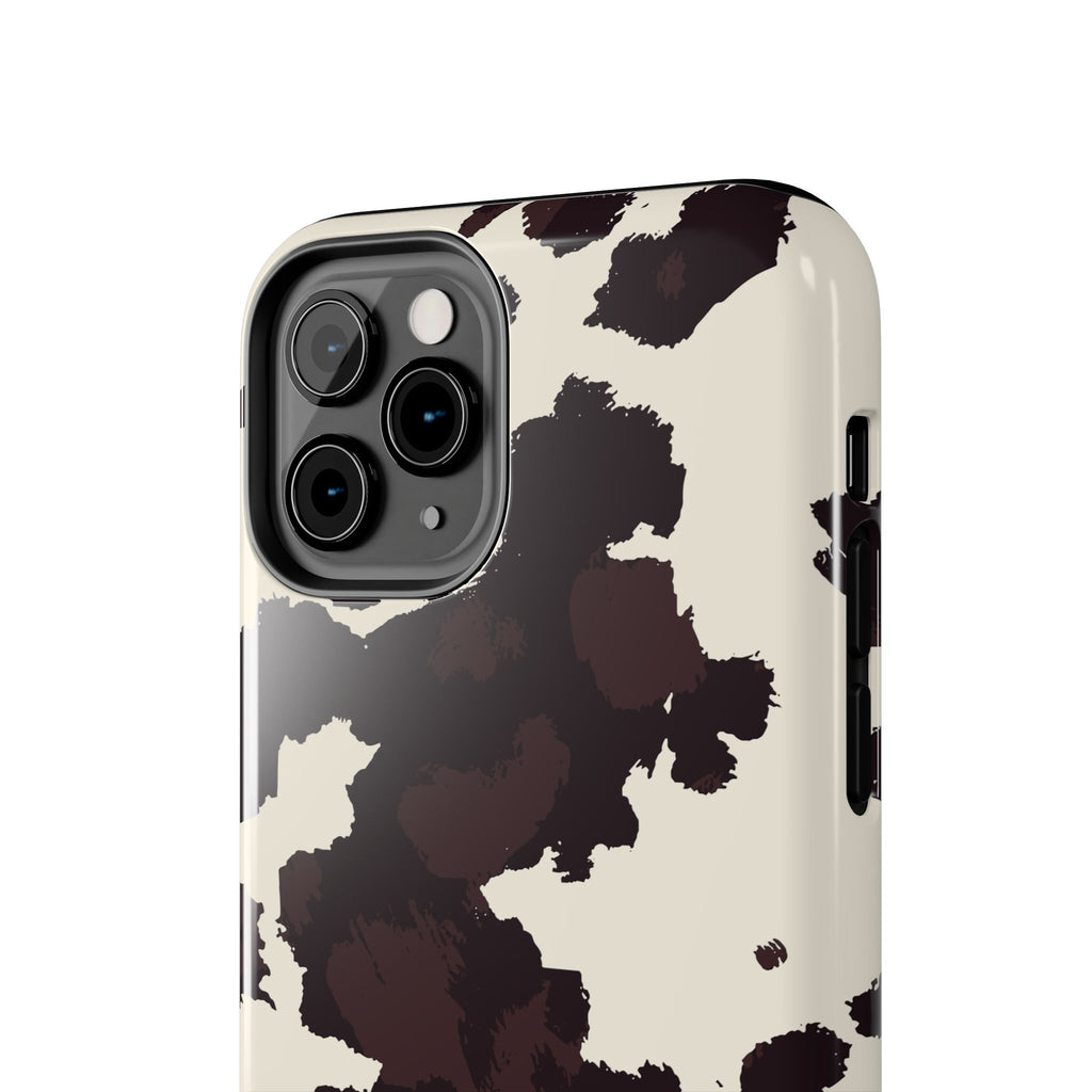 Cow Print Tough Phone Case — Brown Cream Protective Phone Cover