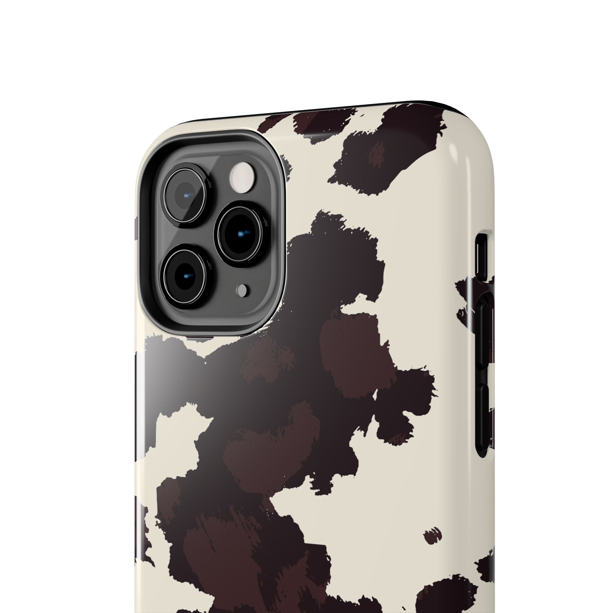 Cow Print Tough Phone Case — Brown Cream Protective Phone Cover