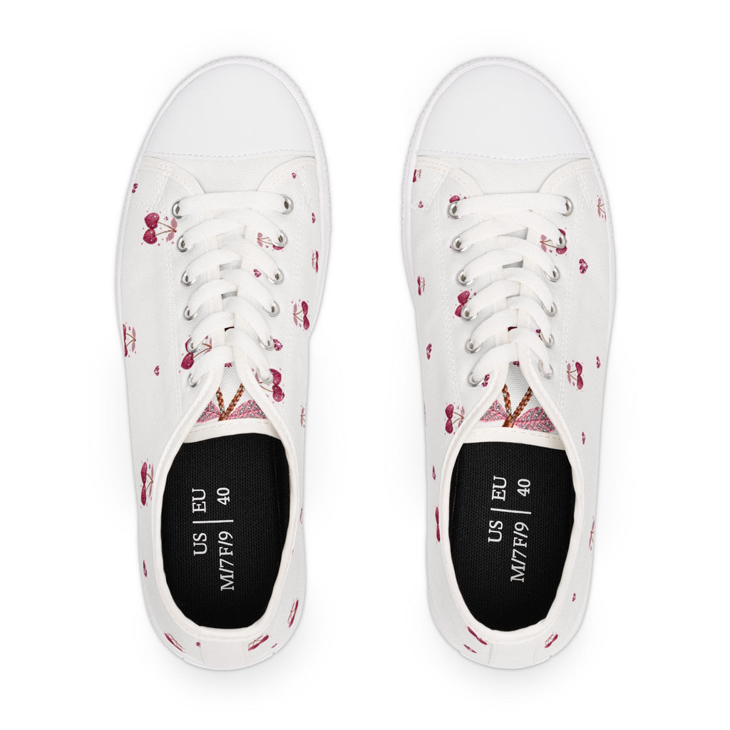 Tiny Cherry Pattern Women's Low Top Sneakers | Cute Fruit Print Canvas