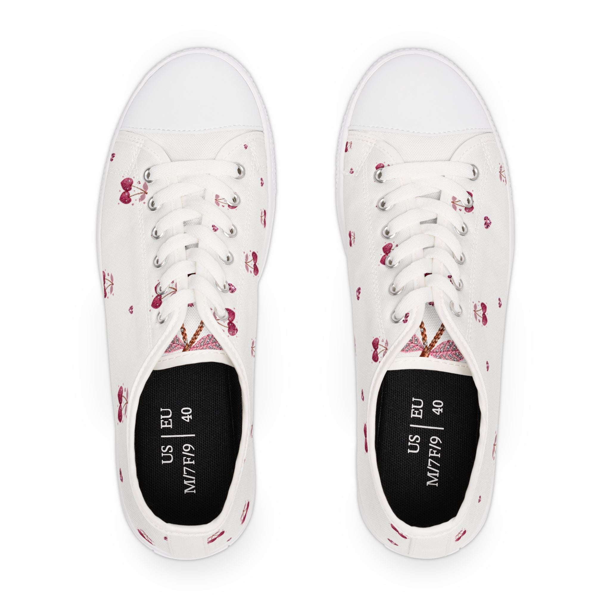 Tiny Cherry Pattern Women's Low Top Sneakers | Cute Fruit Print Canvas