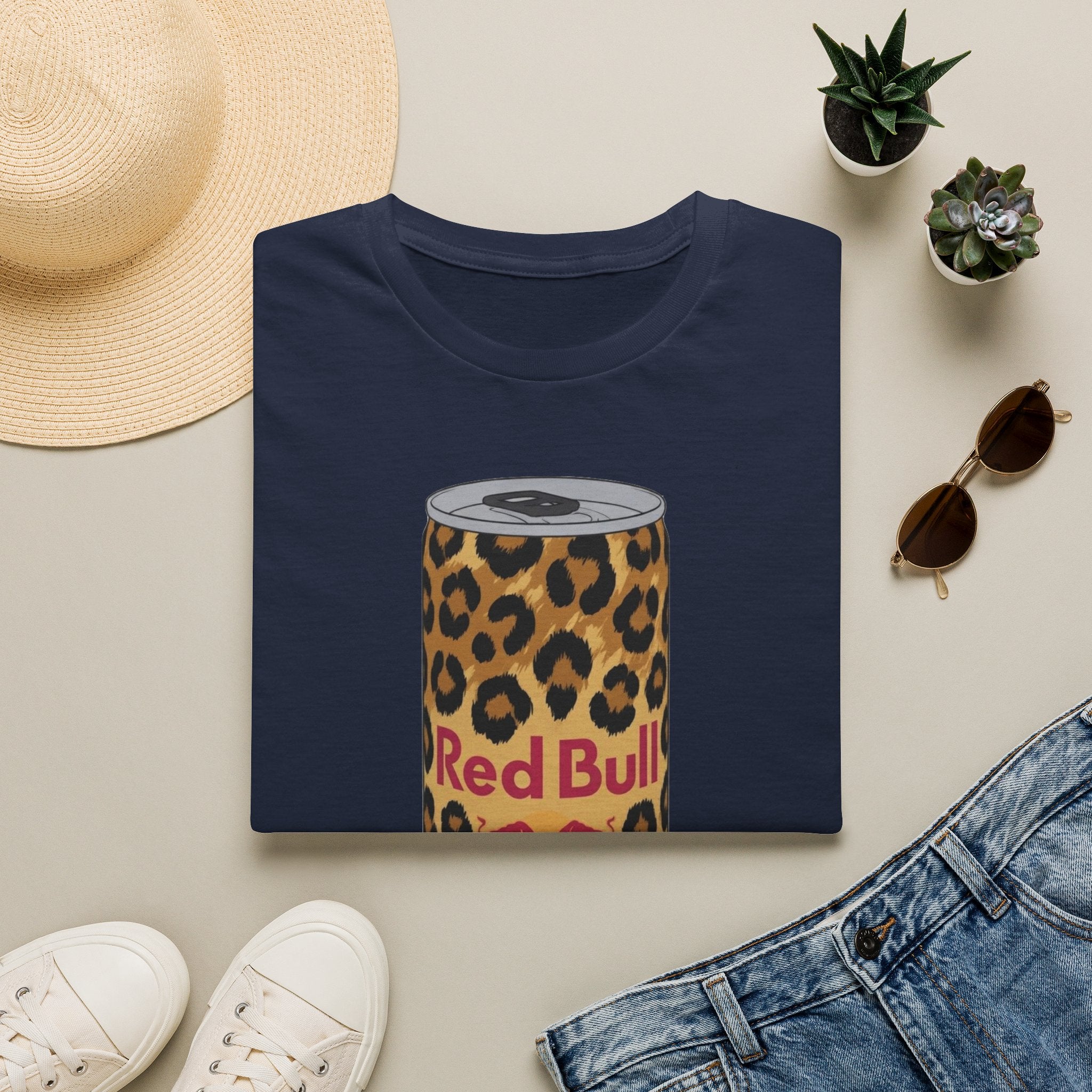 Leopard Print Red Bull Can T‑Shirt — Energy Drink Graphic Tee