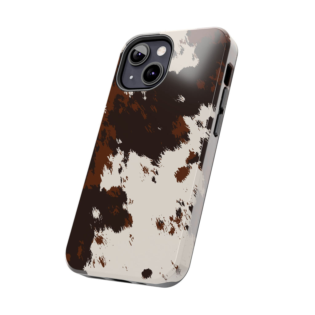 Cowhide Print Tough Phone Case — Brown & White Western Rugged Protection