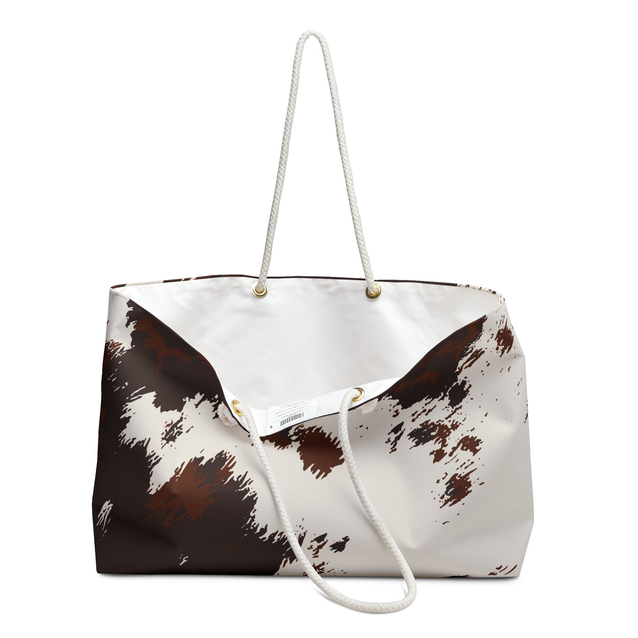 Cowhide Print Weekender Bag — Brown & White Travel Tote