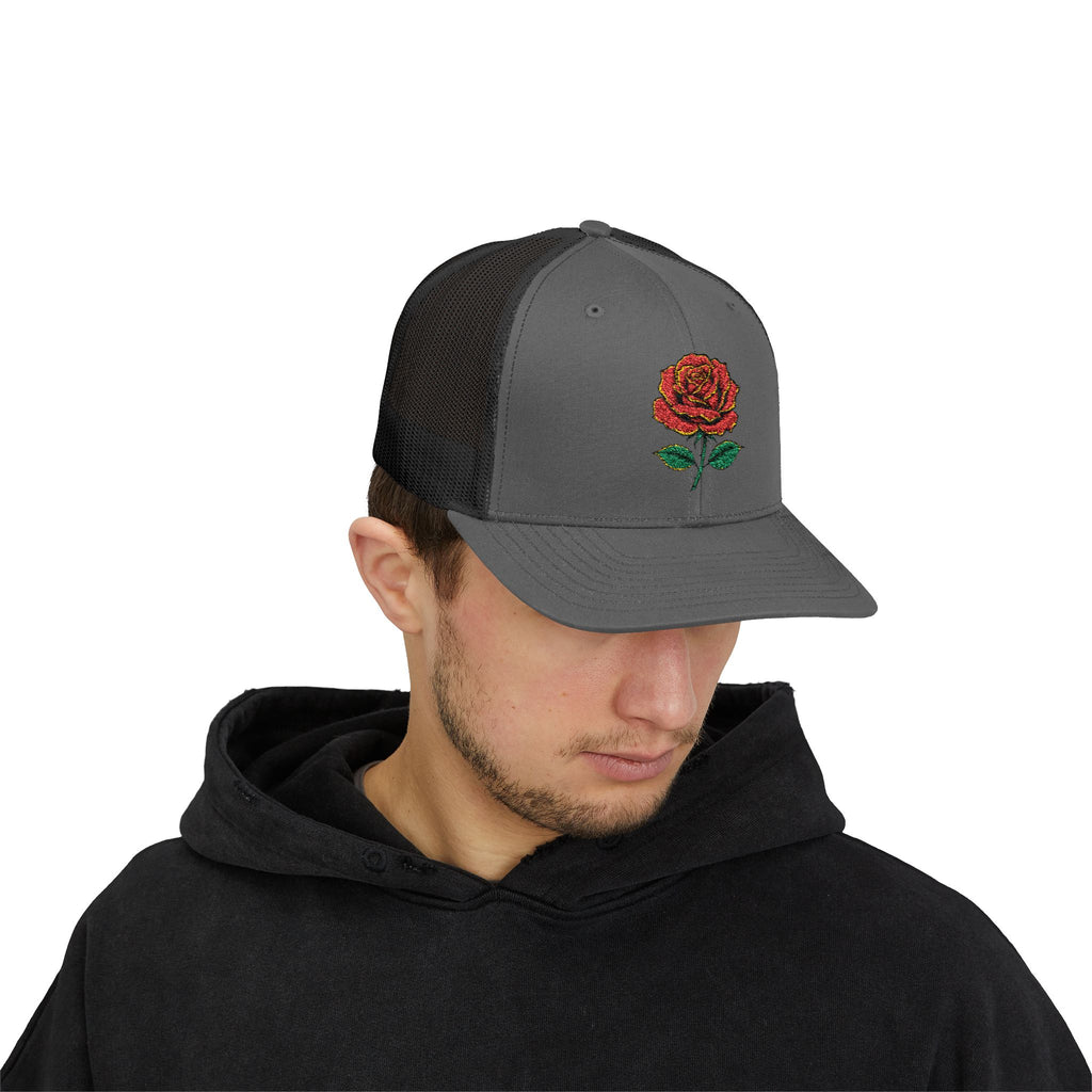Embroidered Red Rose Trucker Cap