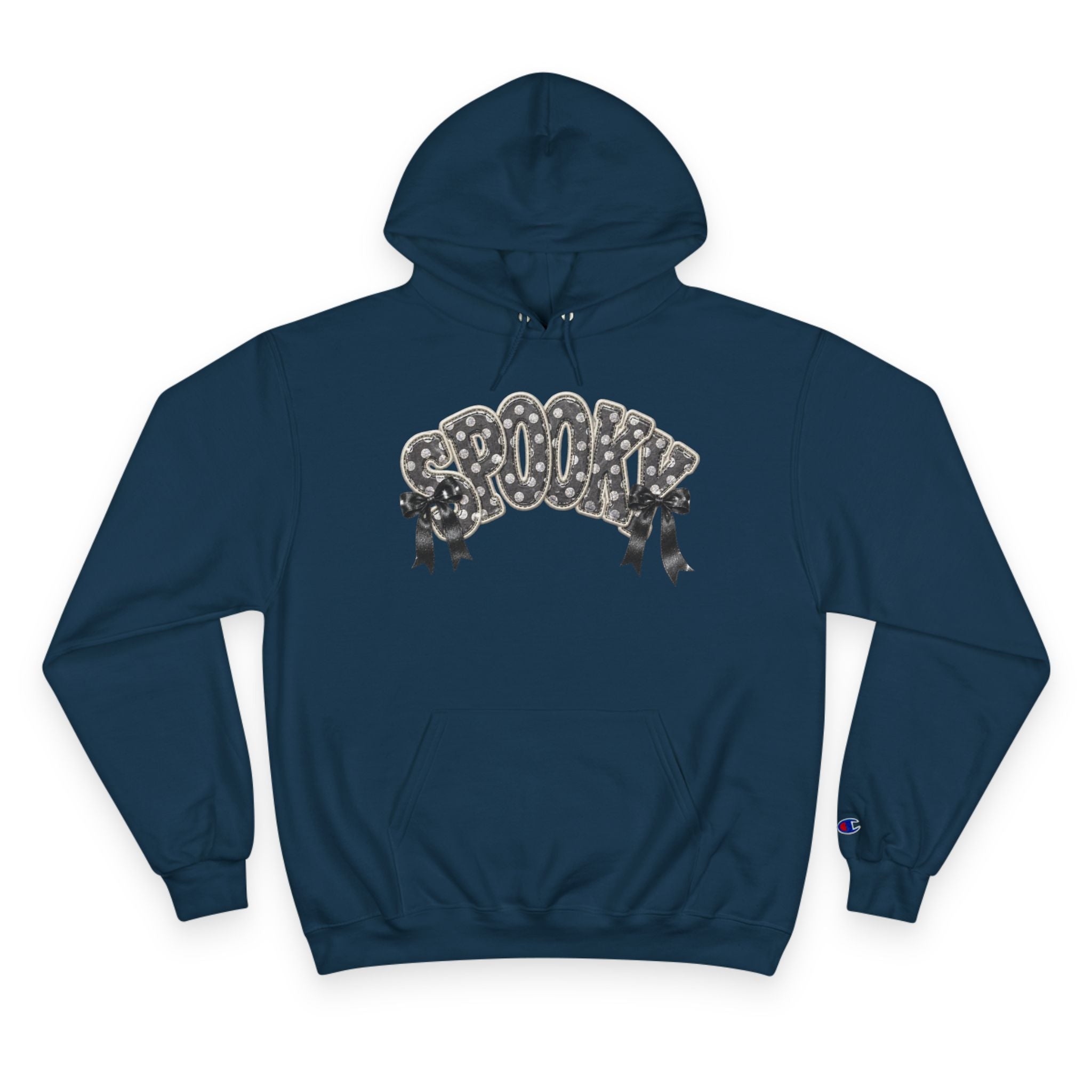 Spooky Floral Champion Hoodie — White Halloween Graphic Sweatshirt