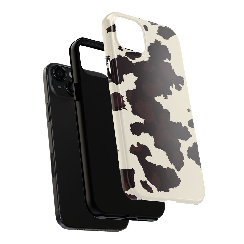 Cow Print Tough Phone Case — Brown Cream Protective Phone Cover