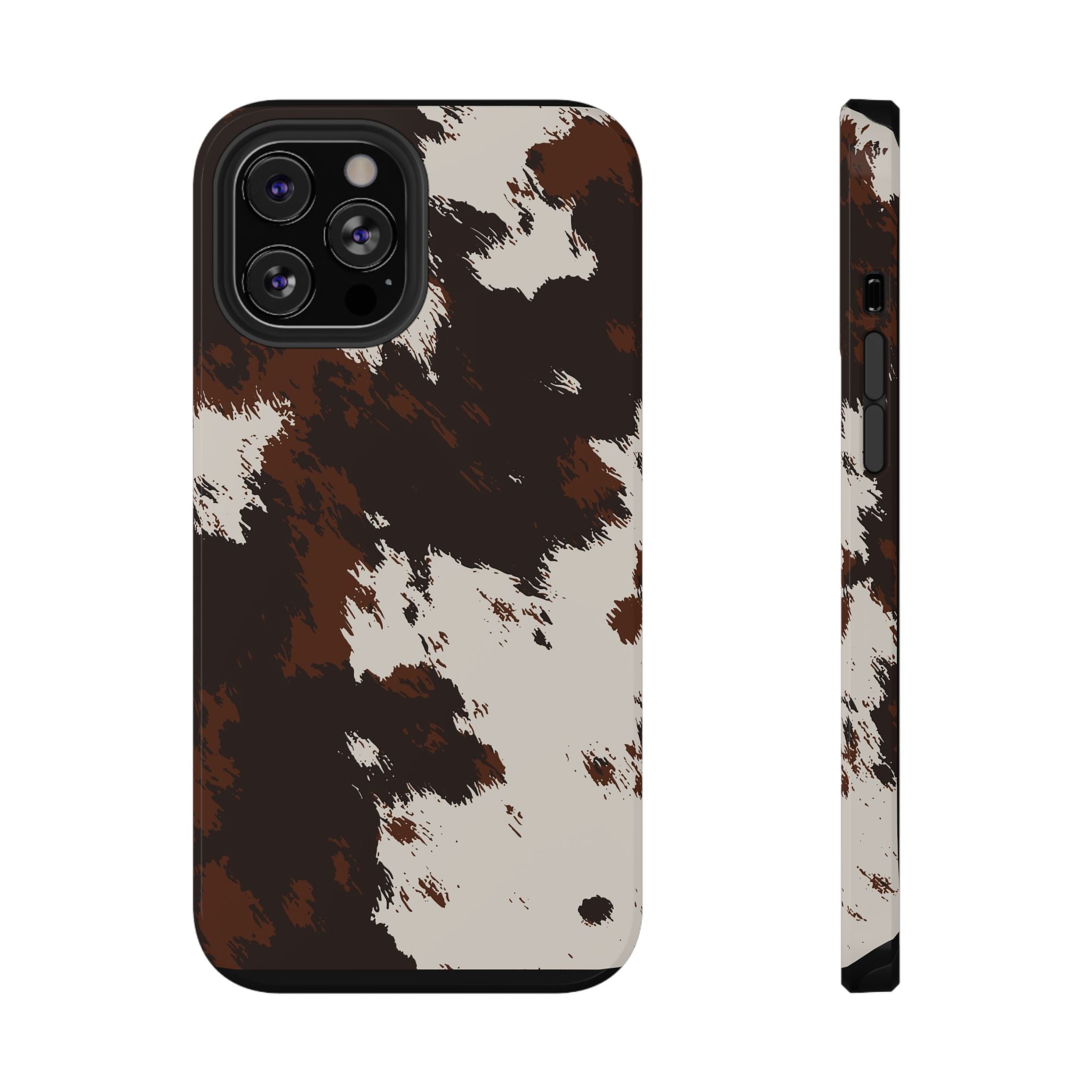 Cowhide Print Impact Phone Case — Brown & Cream Protective Cover