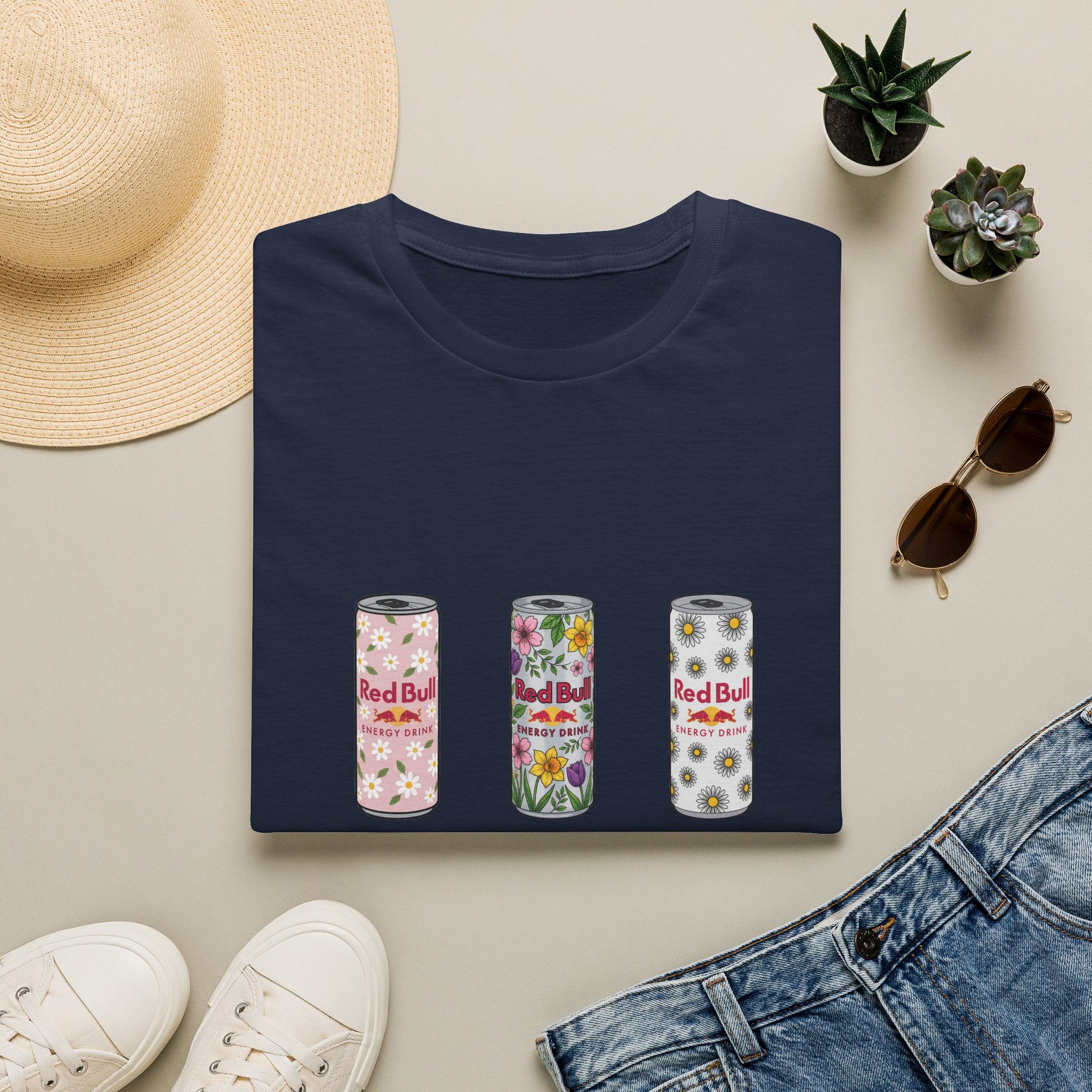 Floral Energy Drink Can T-Shirt — Vintage Flower Red Bull Design