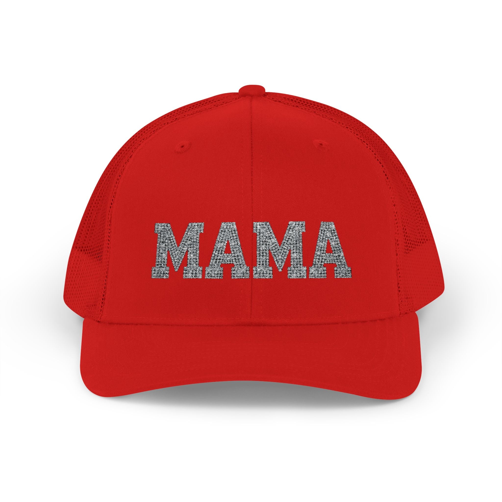 Mama Snapback Trucker Cap — Glitter Script "MAMA" Mesh Back Hat for Moms, Mother's Day Gift