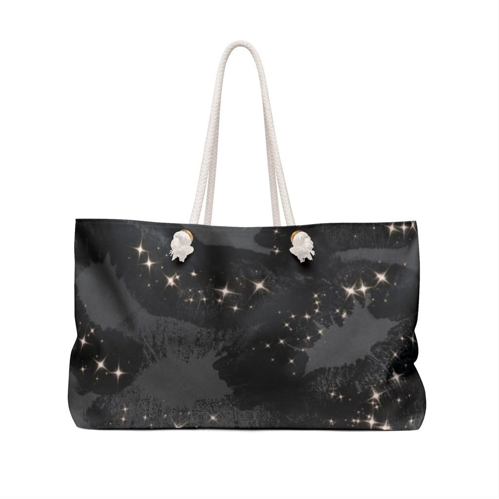 Black Sparkle Lip Print Weekender Bag — Glitter Kiss Travel Tote