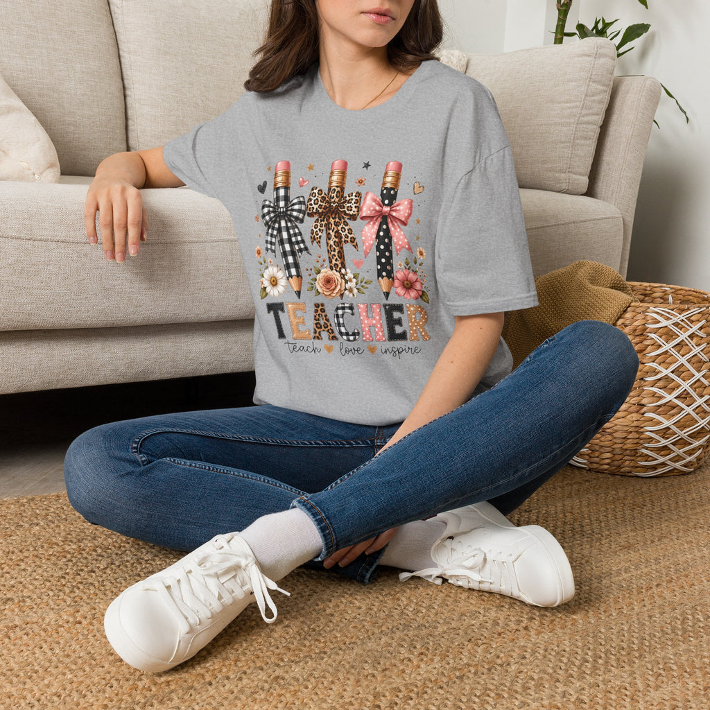Teacher Pencil Bows T-Shirt — Cute Floral Teacher Appreciation Tee