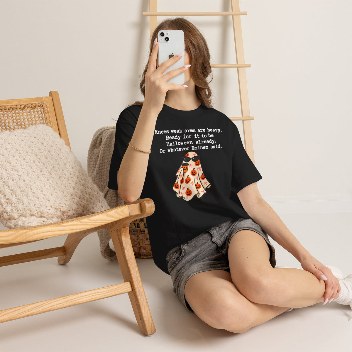Funny Halloween Ghost T‑Shirt – "Knees Weak Arms Are Heavy" Pumpkin Ghost Tee