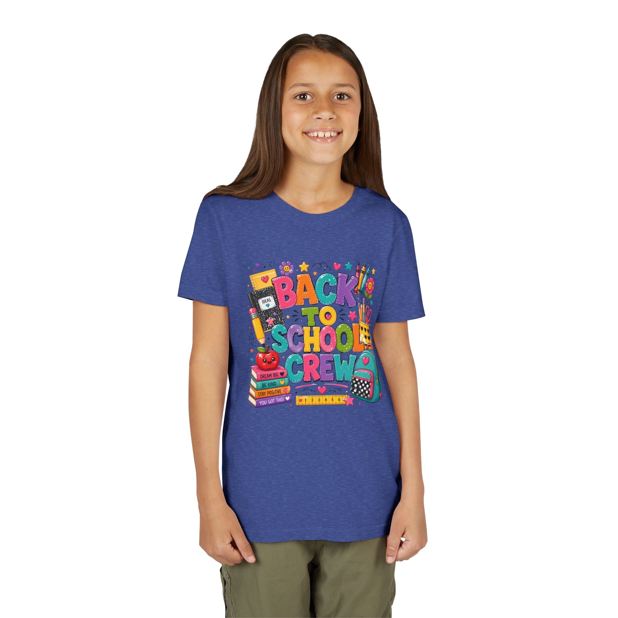 Back to School Crew Youth Tee — Colorful Kids' School Backpack & Books Graphic Shirt