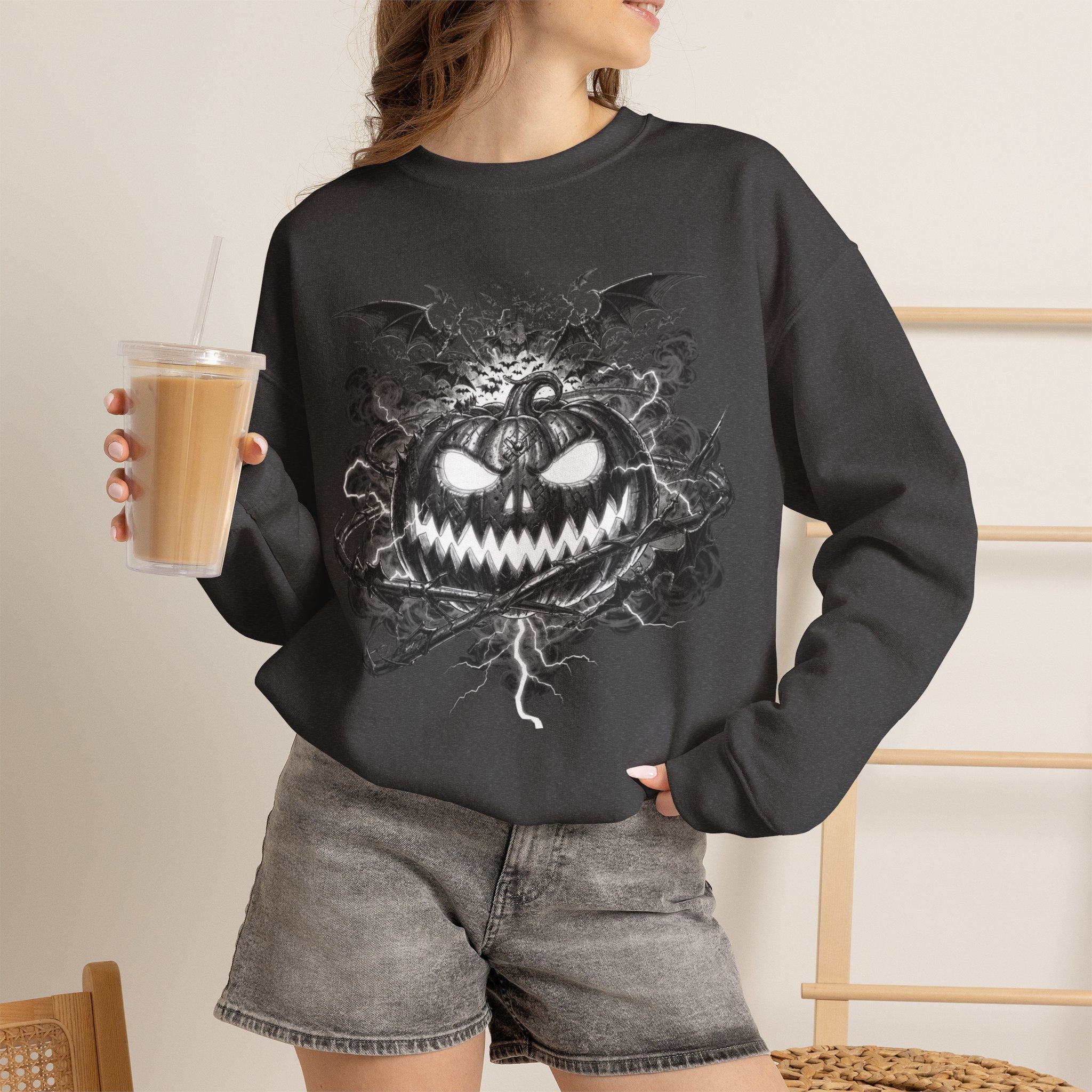 Halloween Pumpkin Crewneck Sweatshirt — Spooky Jack-o'-Lantern Graphic