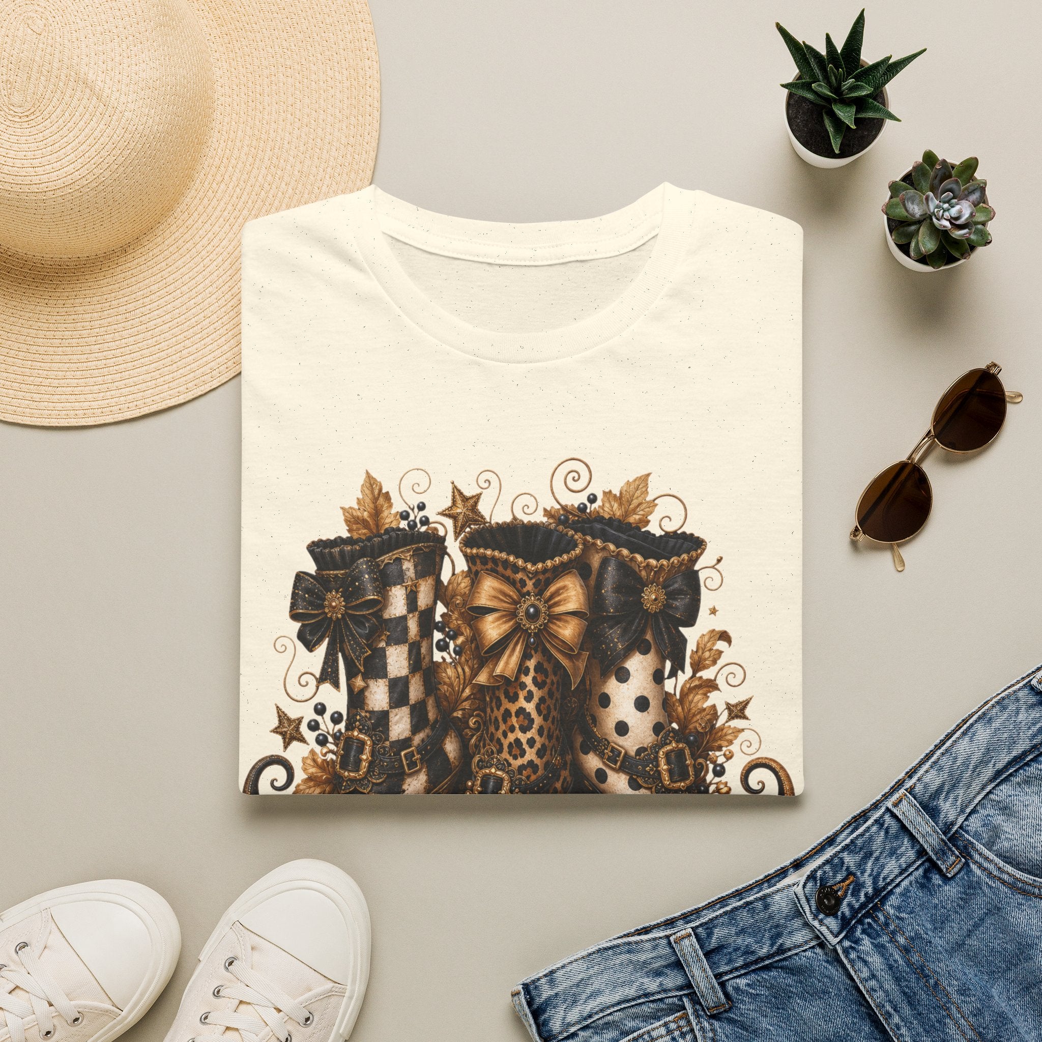 Leopard & Plaid Fall Boots Graphic T-Shirt