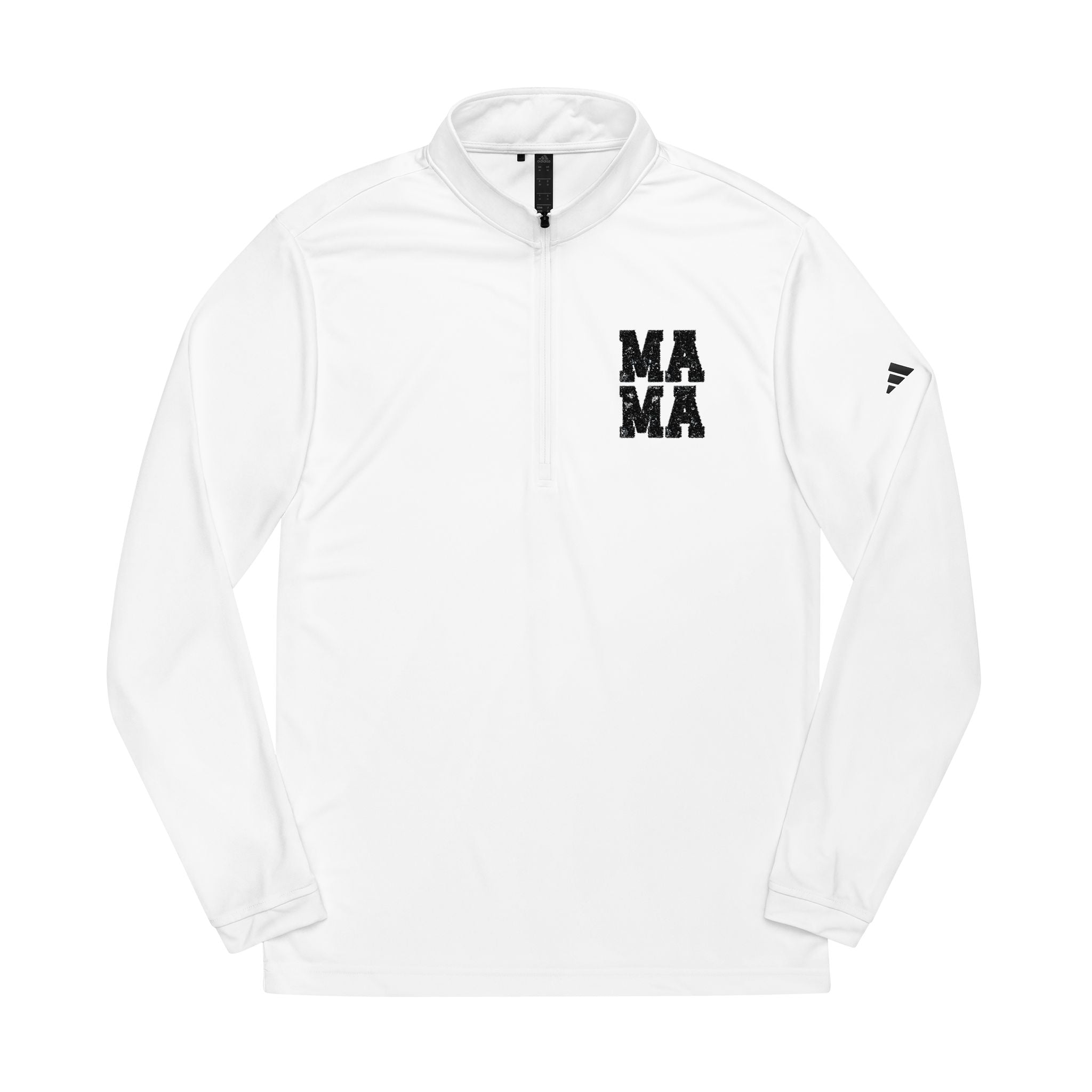 MAMA distressed block letters Quarter-Zip Pullover | Embroidered chest logo