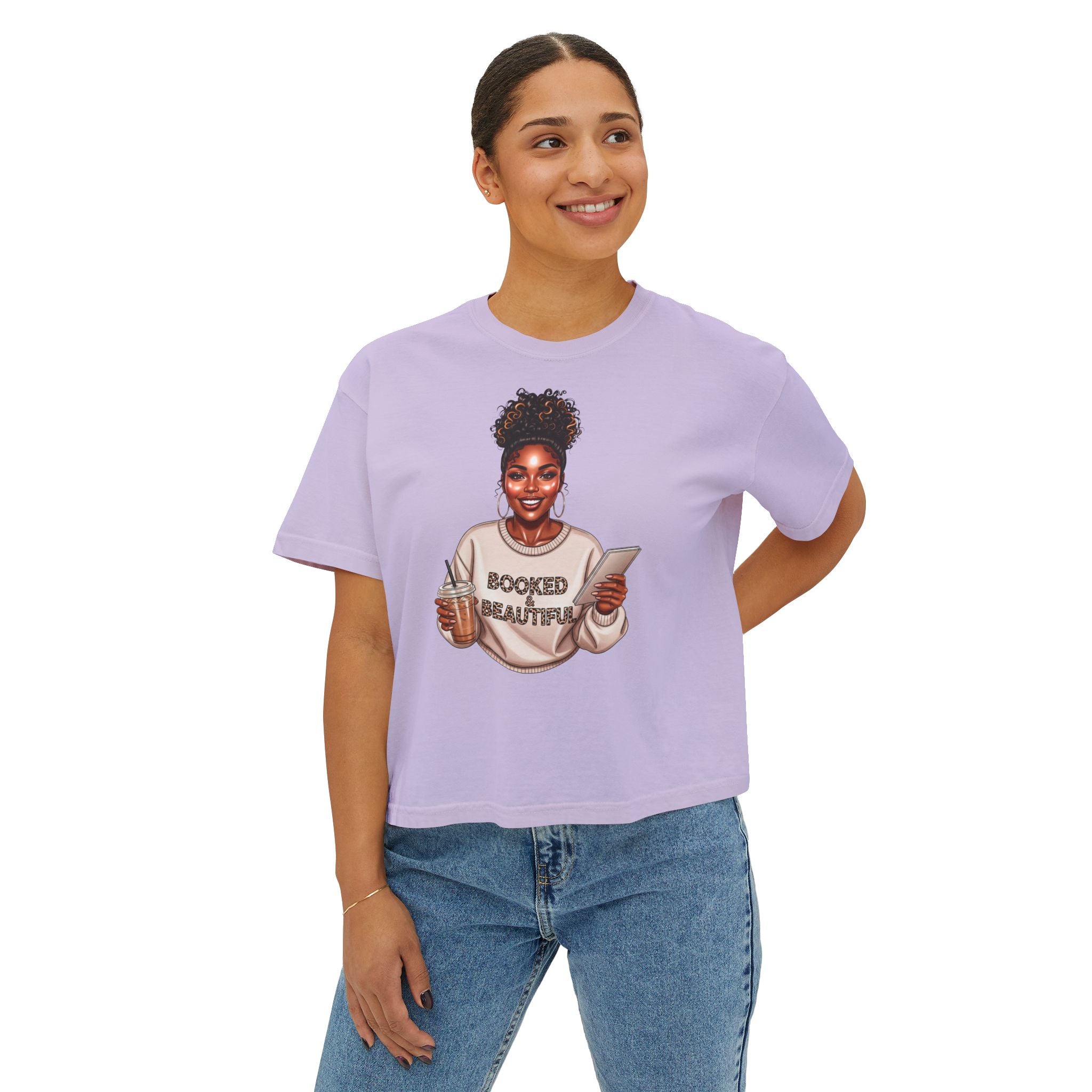 Booked & Beautiful Women's Boxy Tee — Empowering Black Girl Magic Graphic Shirt