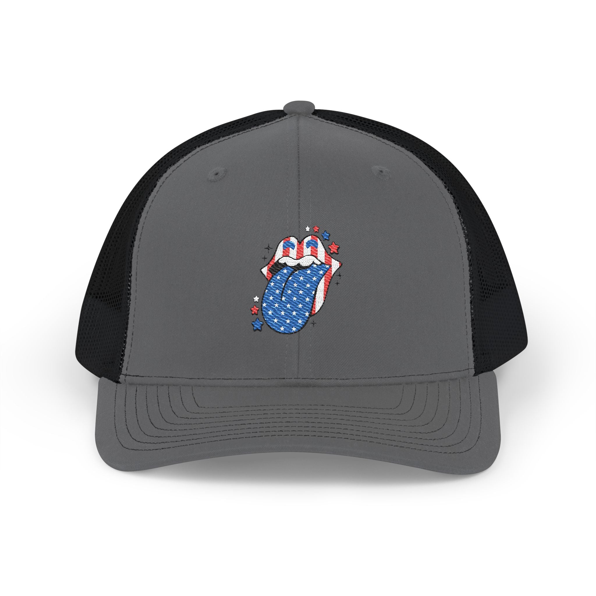 Patriotic Tongue Trucker Cap — American Flag Mouth Snapback
