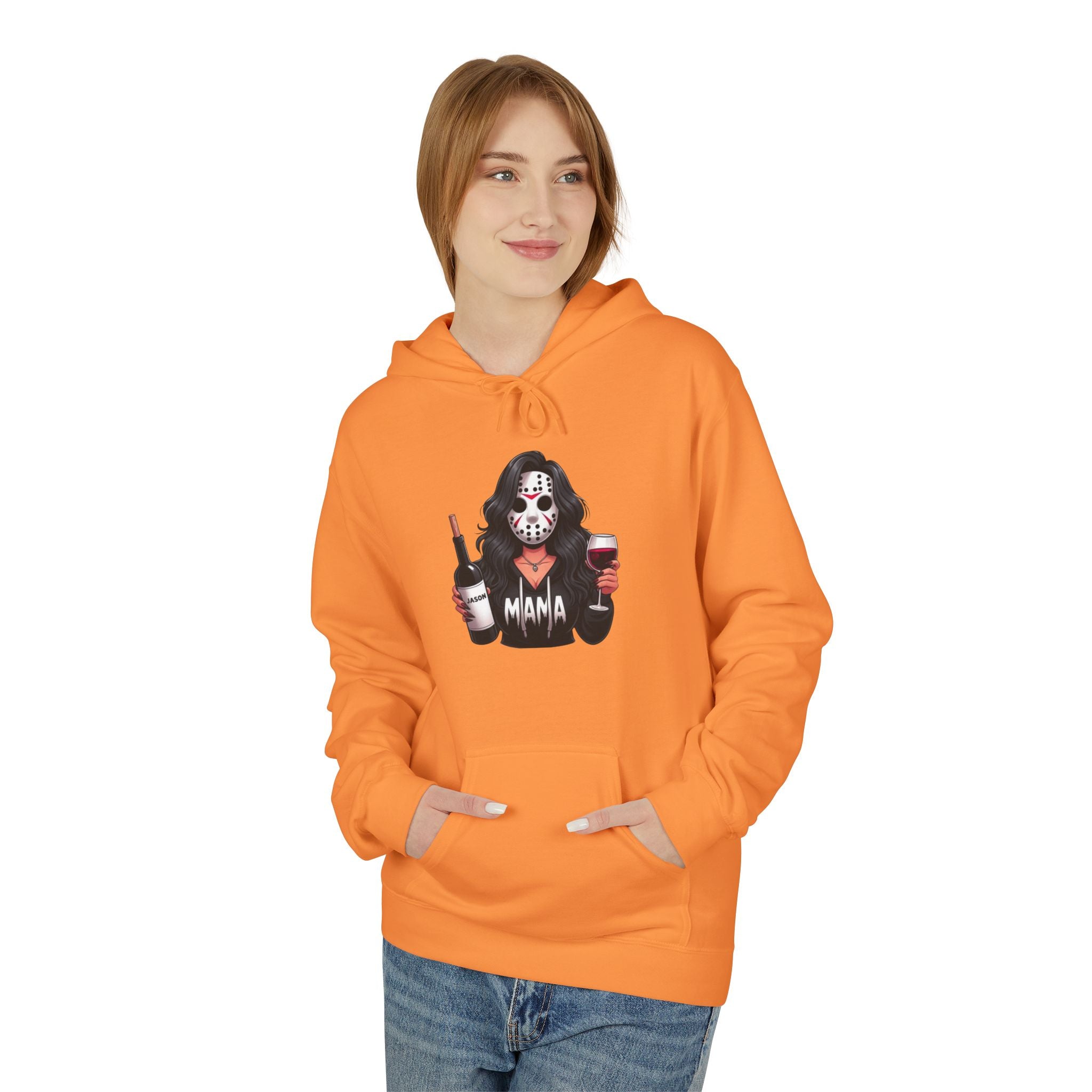 Horror Mama Hoodie – Jason Mask Wine Mom Graphic Hoodie