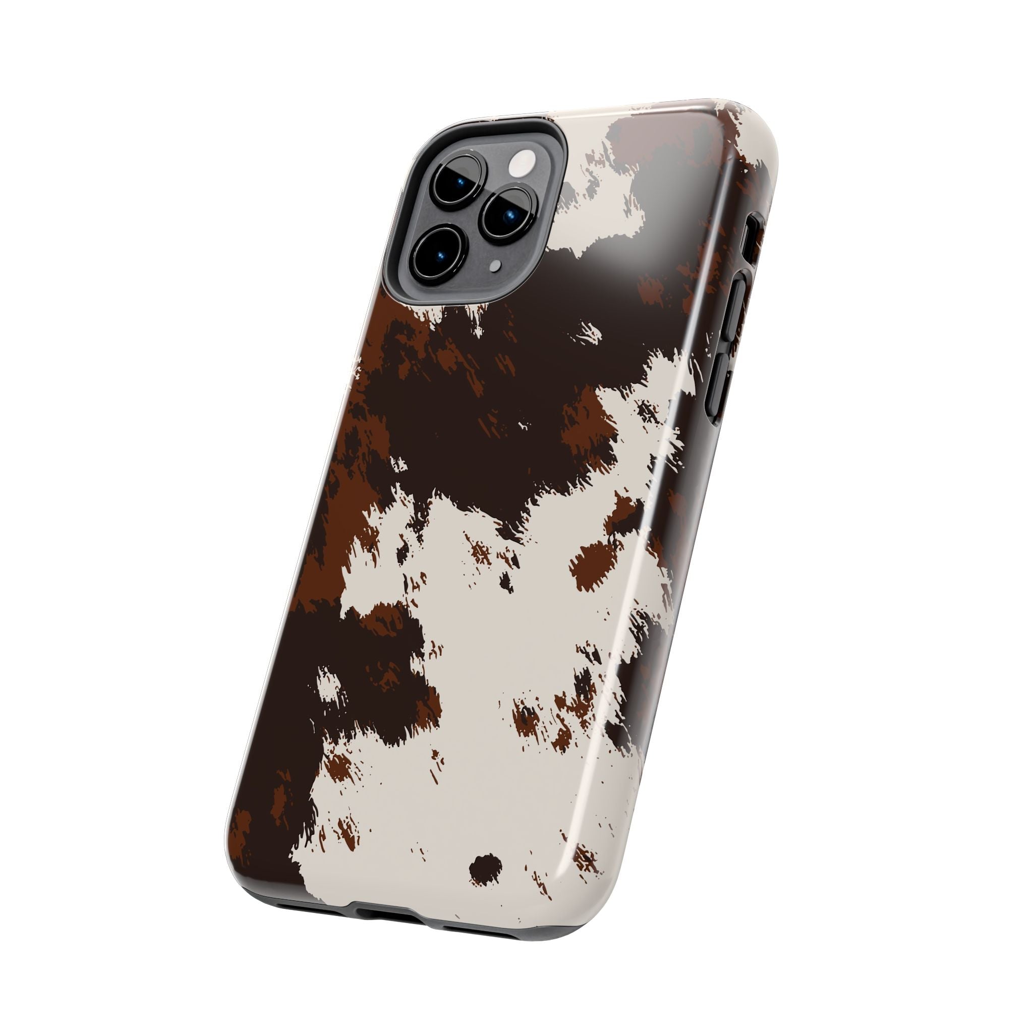 Cowhide Print Tough Phone Case — Brown & White Western Rugged Protection