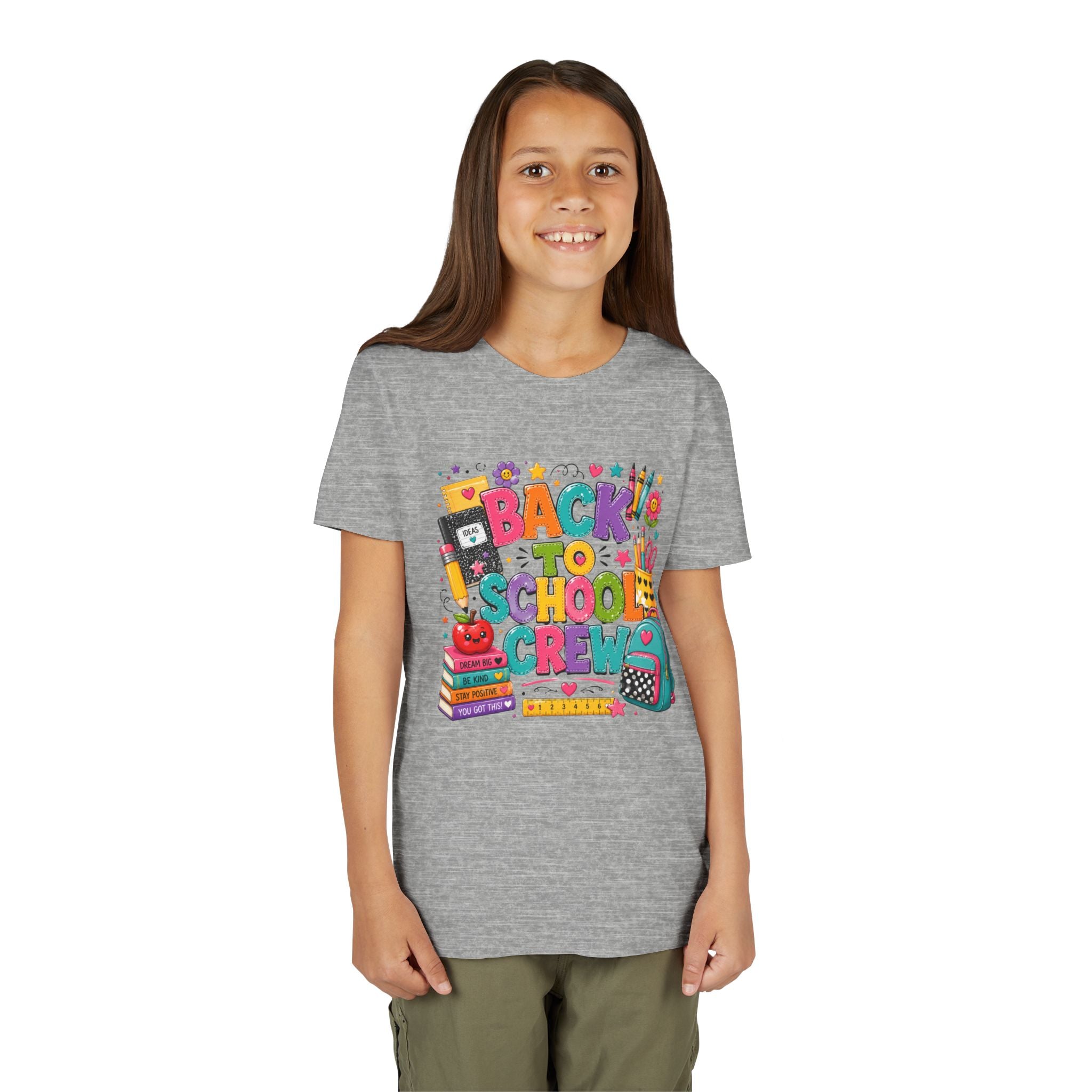 Back to School Crew Youth Tee — Colorful Kids' School Backpack & Books Graphic Shirt
