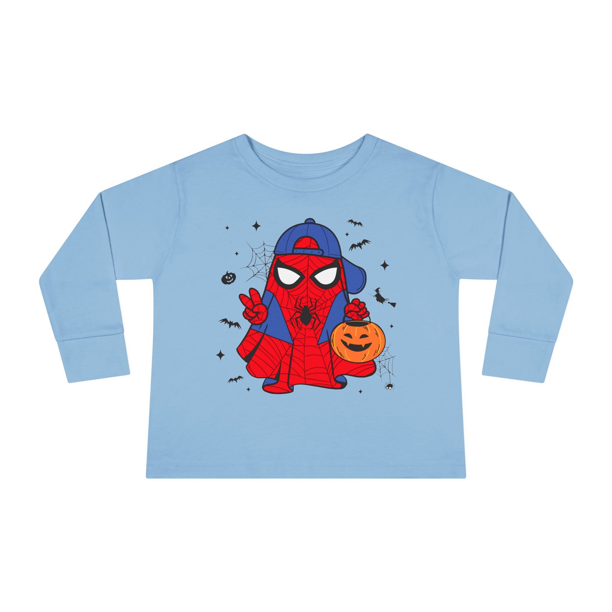 Spider Hero Toddler Long Sleeve Tee — Cute Halloween Pumpkin Trick-or-Treat Shirt