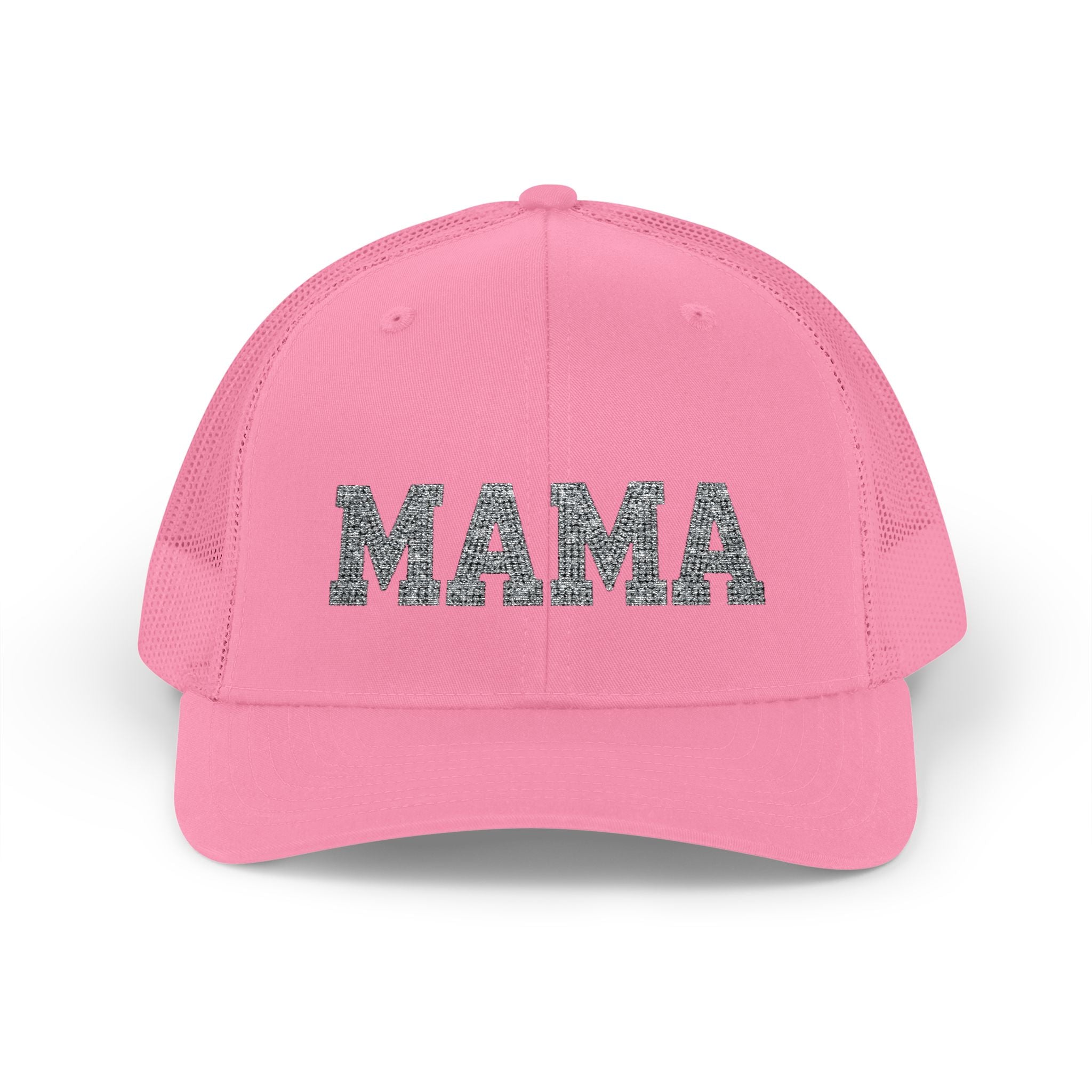 Mama Snapback Trucker Cap — Glitter Script "MAMA" Mesh Back Hat for Moms, Mother's Day Gift