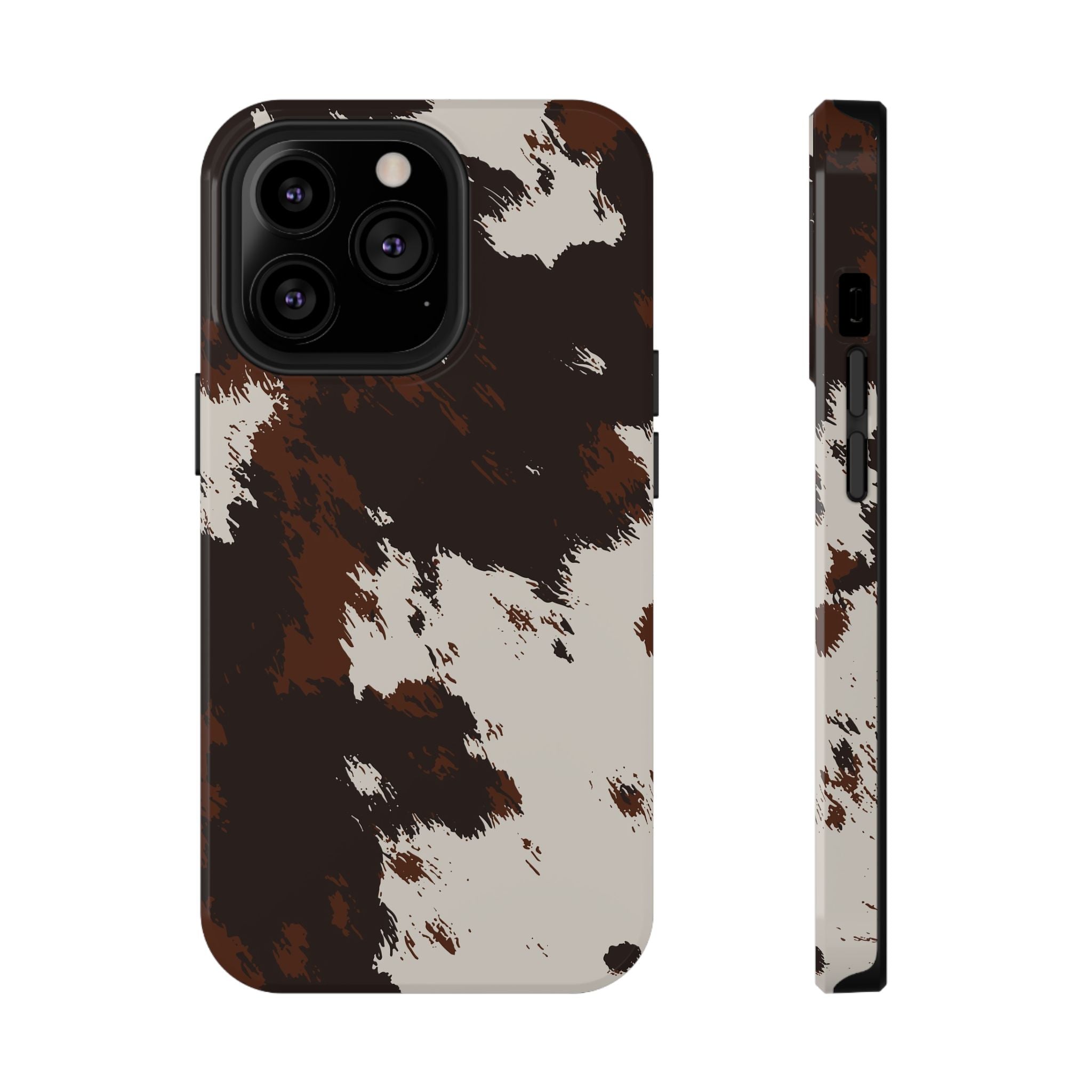 Cowhide Print Impact Phone Case — Brown & Cream Protective Cover