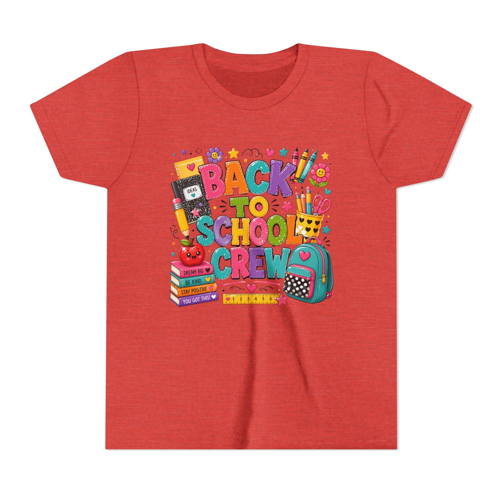 Back to School Crew Youth Tee — Colorful Kids' School Backpack & Books Graphic Shirt