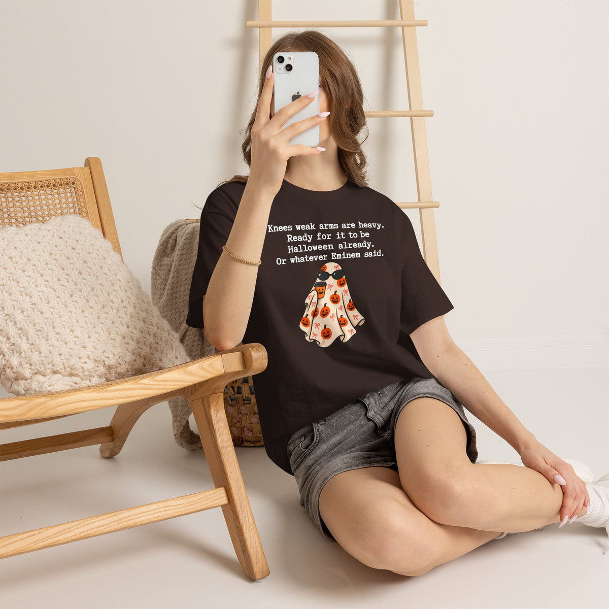 Funny Halloween Ghost T‑Shirt – "Knees Weak Arms Are Heavy" Pumpkin Ghost Tee