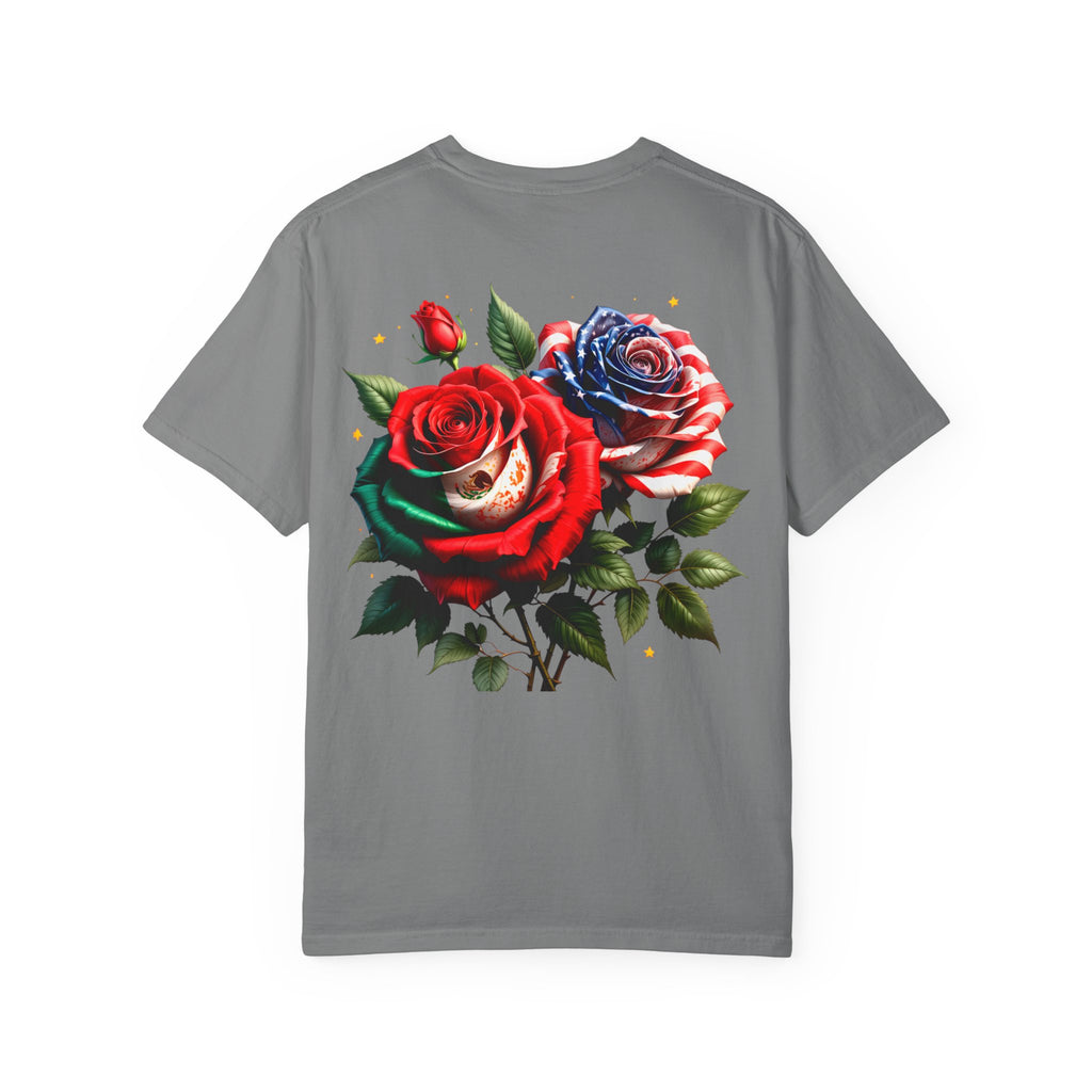 Rose Bouquet T-Shirt — Vintage Red & Blue Floral Back Graphic