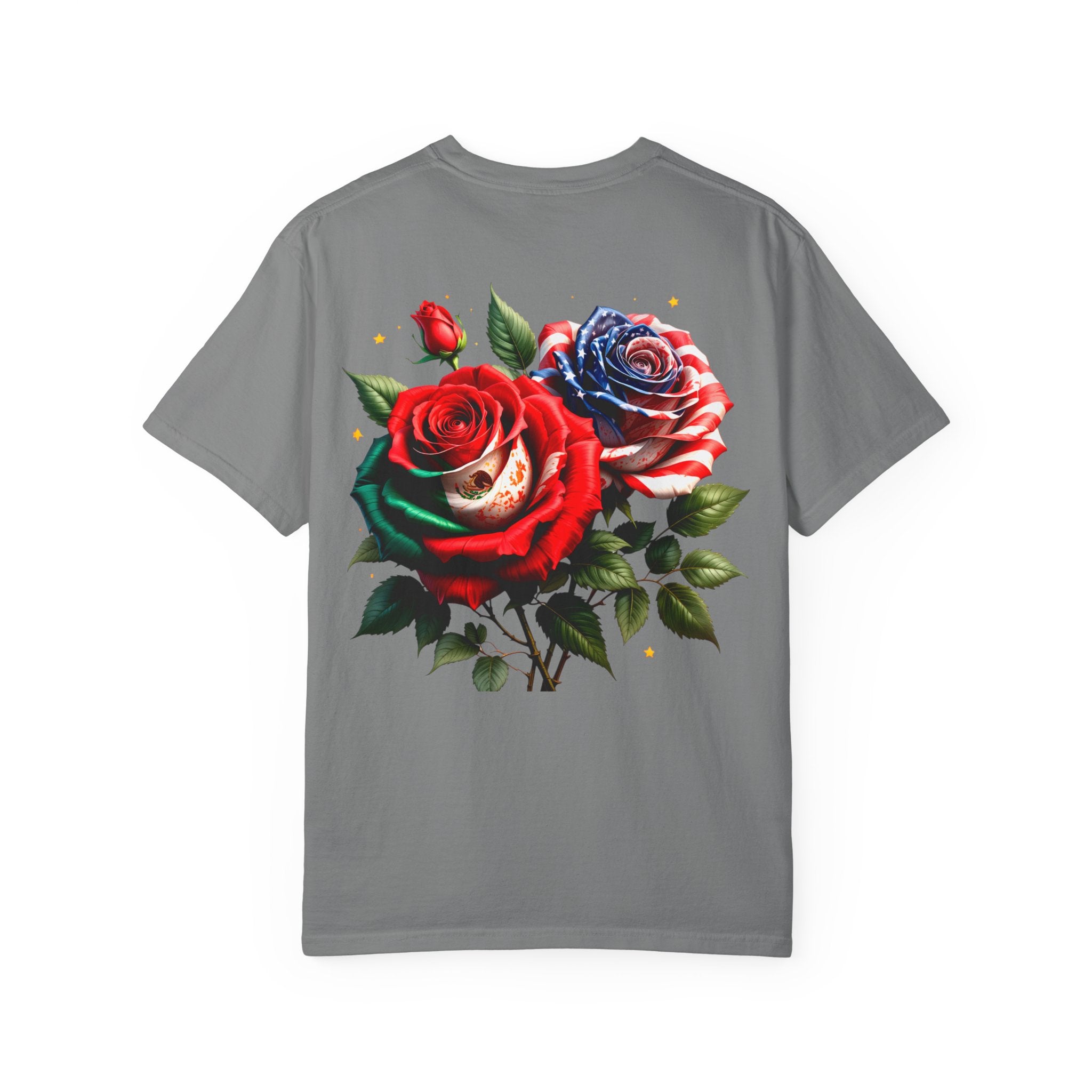 Rose Bouquet T-Shirt — Vintage Red & Blue Floral Back Graphic
