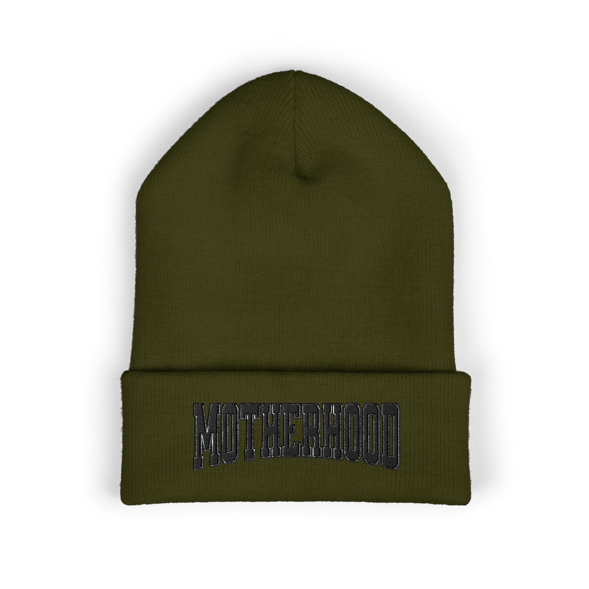 Motherhood Embroidered Cuffed Beanie — Cozy Mom Knit Hat