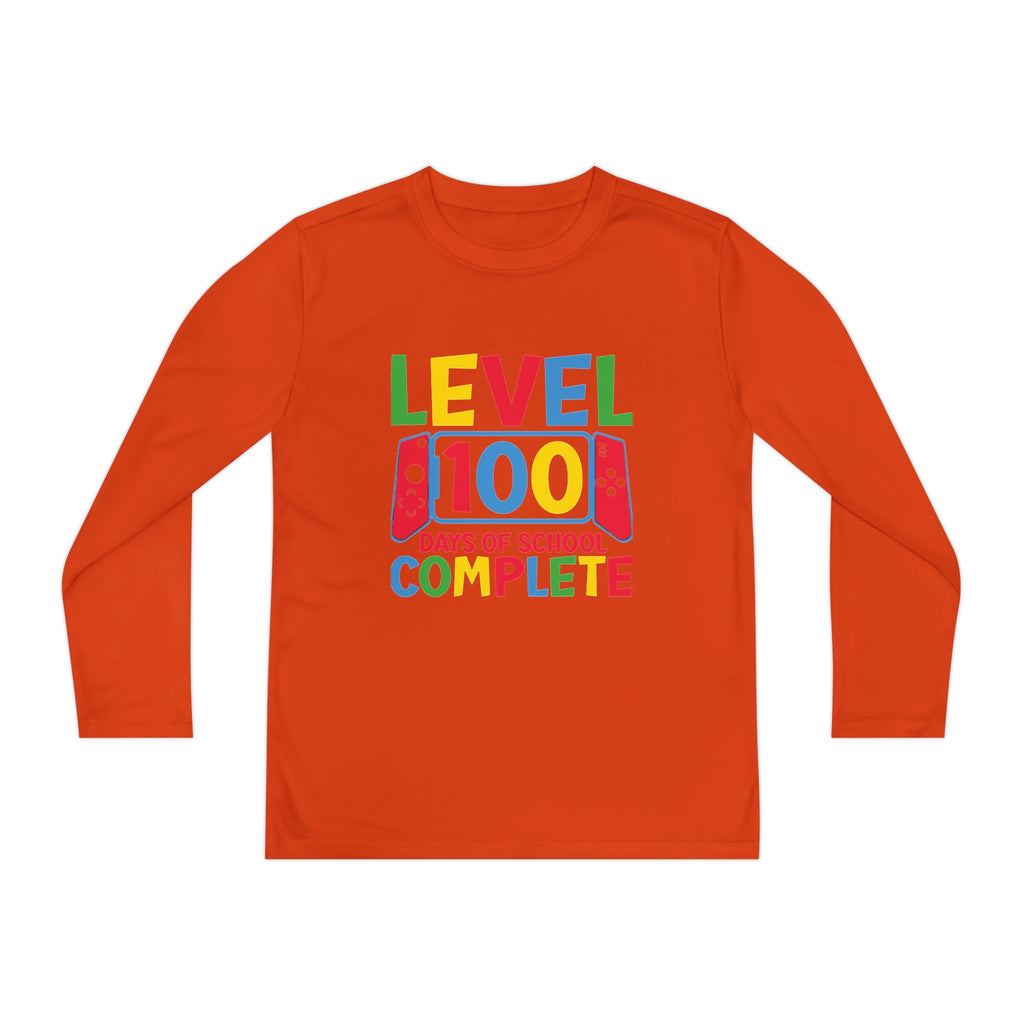 Youth Long Sleeve Shirt - "Level 100 Days of School Complete" 100th Day Celebration Tee