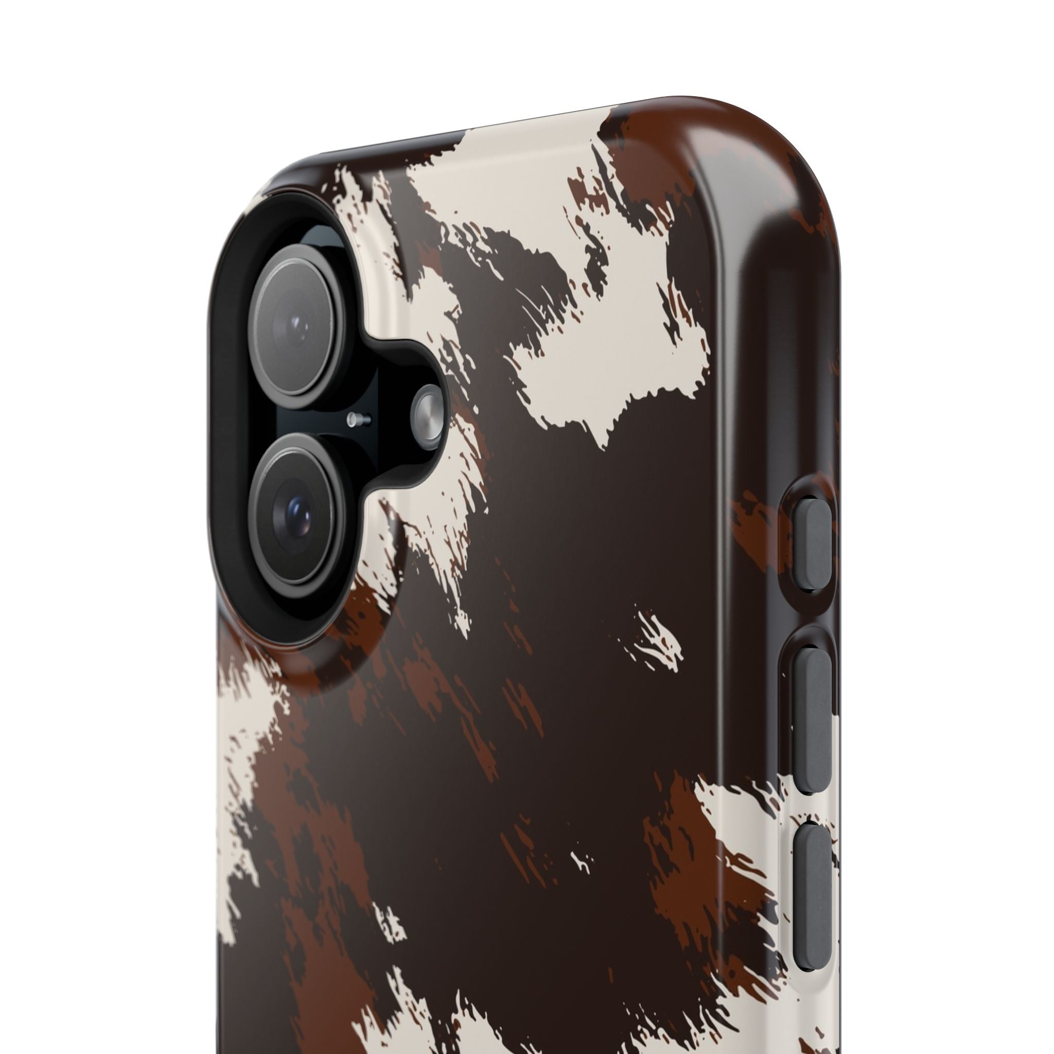 Cowhide Print Impact Phone Case — Brown & Cream Protective Cover