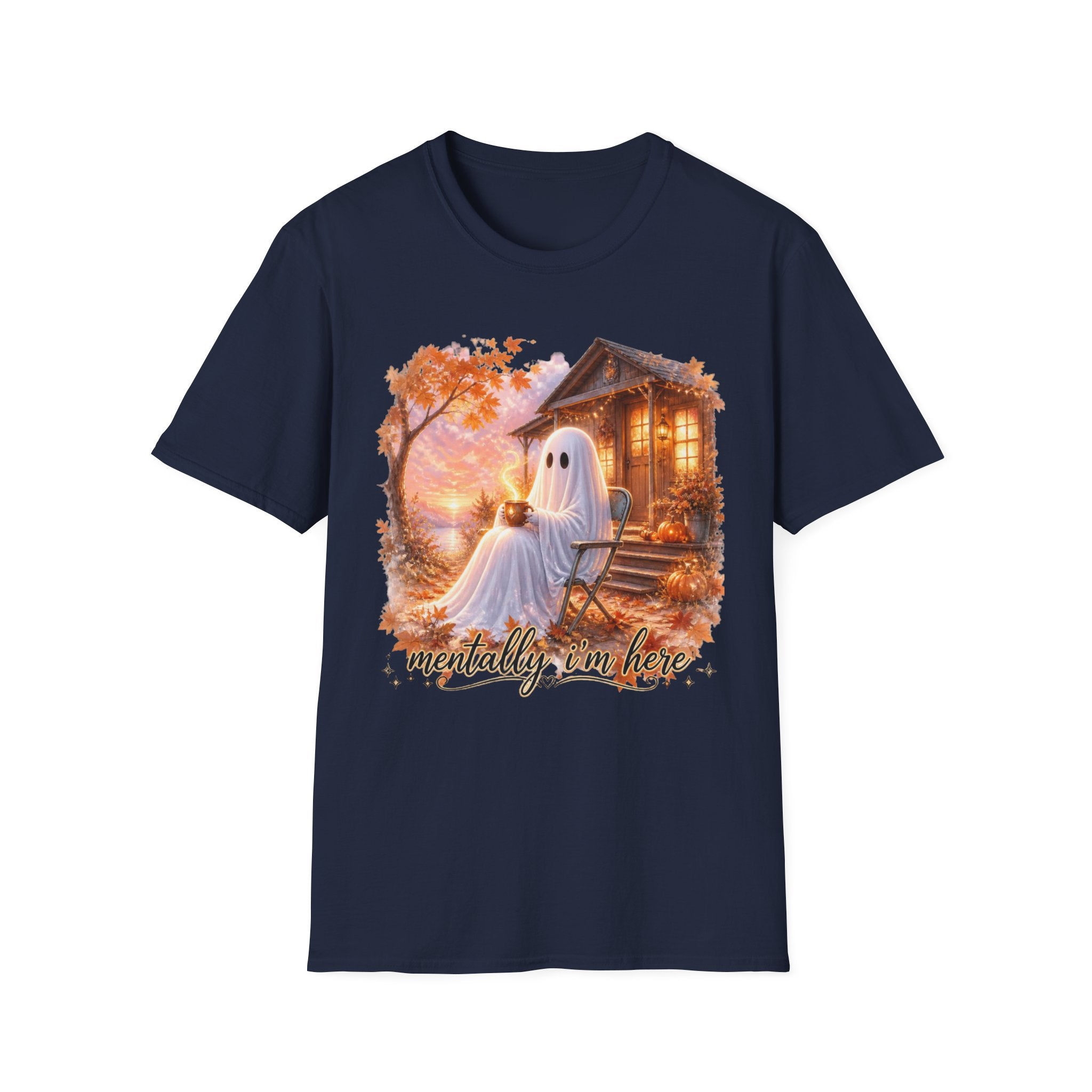 Ghost Cozy Fall T-Shirt — "Mentally on Fire" Autumn Halloween Tee