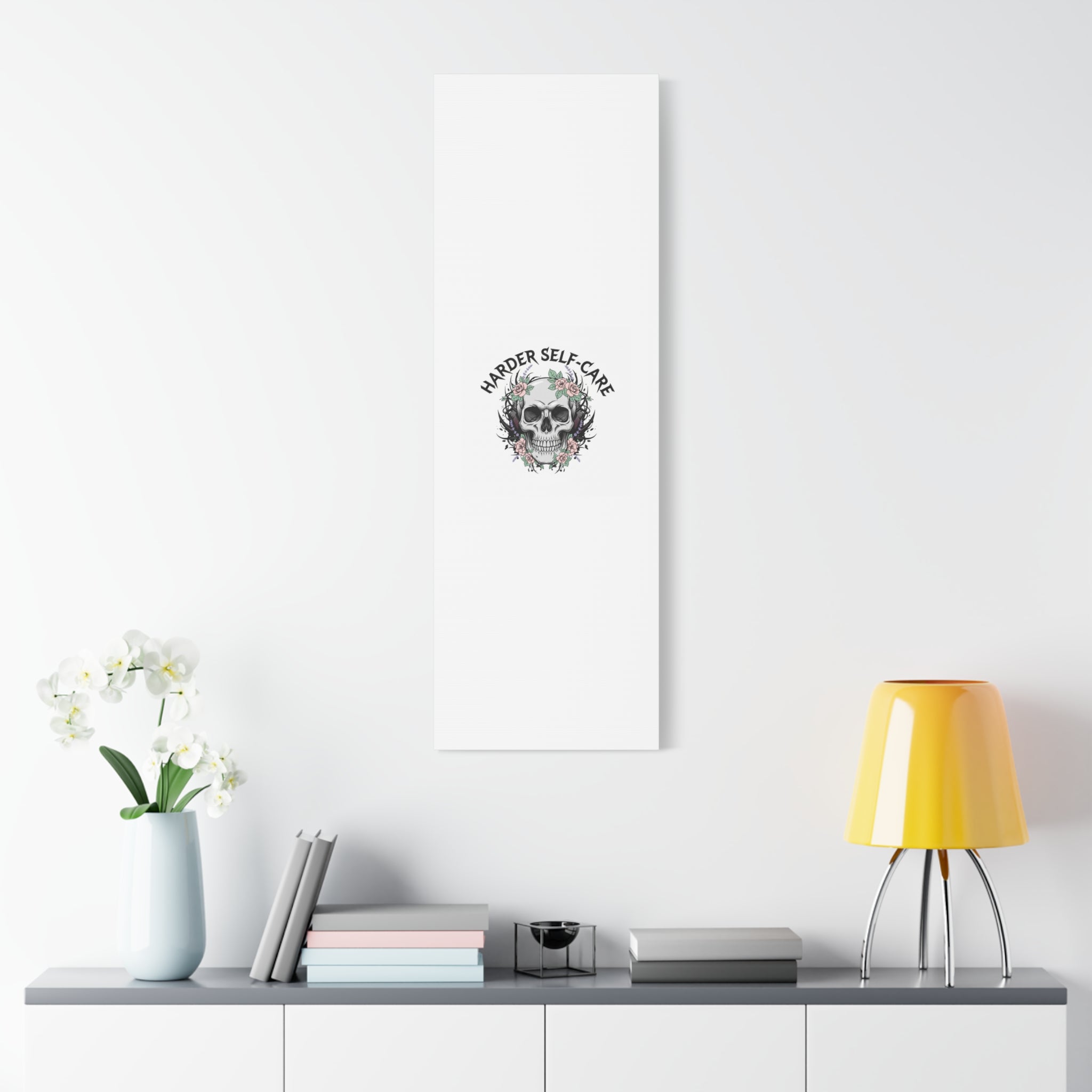 Harder Self-Care Skull Canvas | Heavy Metal Wellness, gothic wellness quote