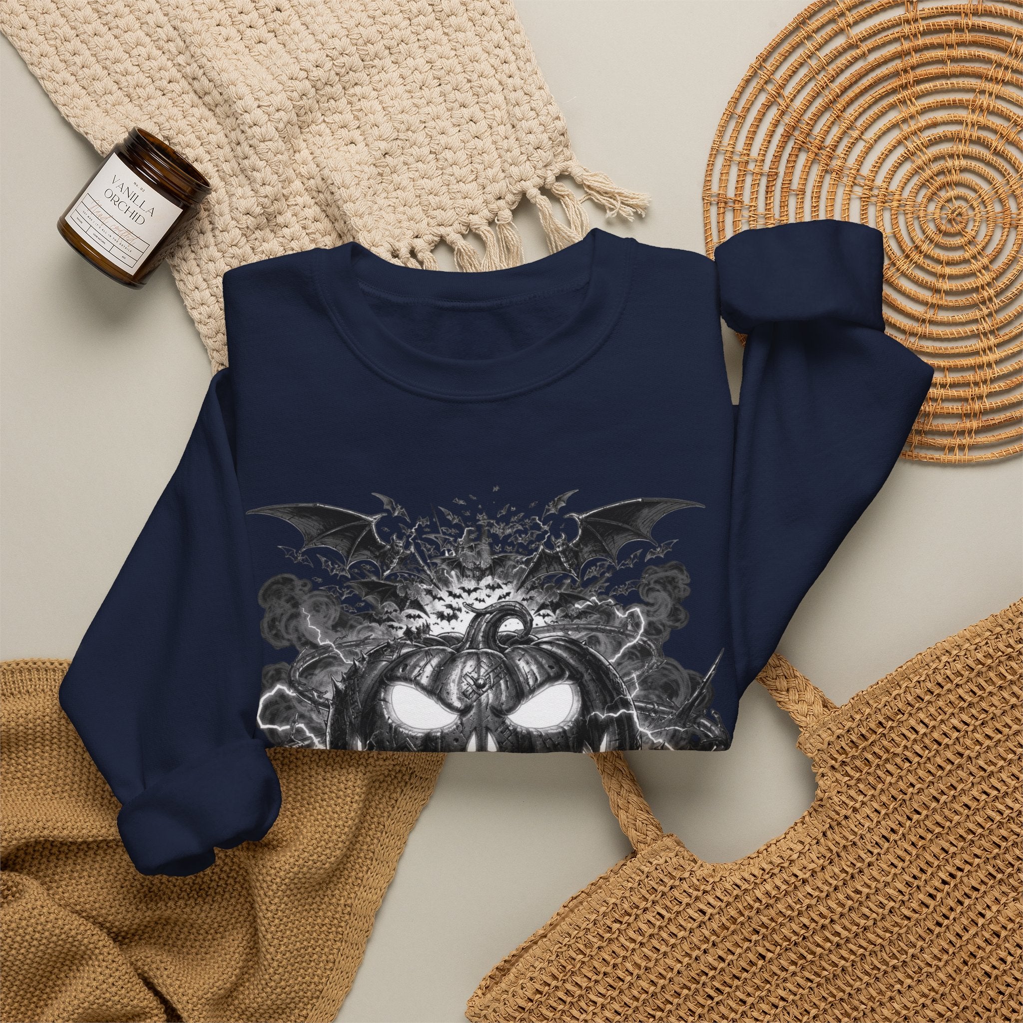 Halloween Pumpkin Crewneck Sweatshirt — Spooky Jack-o'-Lantern Graphic