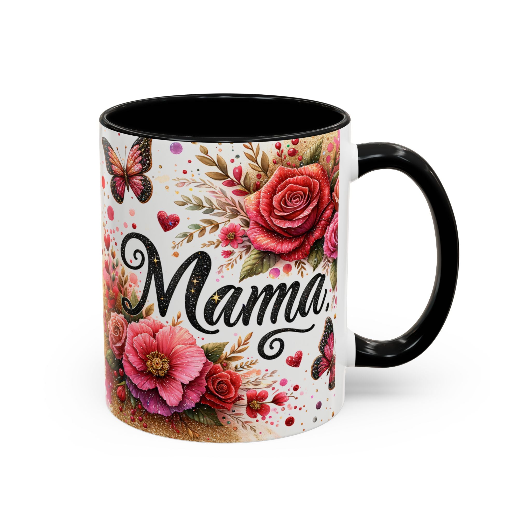 Mama Floral Accent Coffee Mug — Pink Roses & Butterflies (11/15oz)