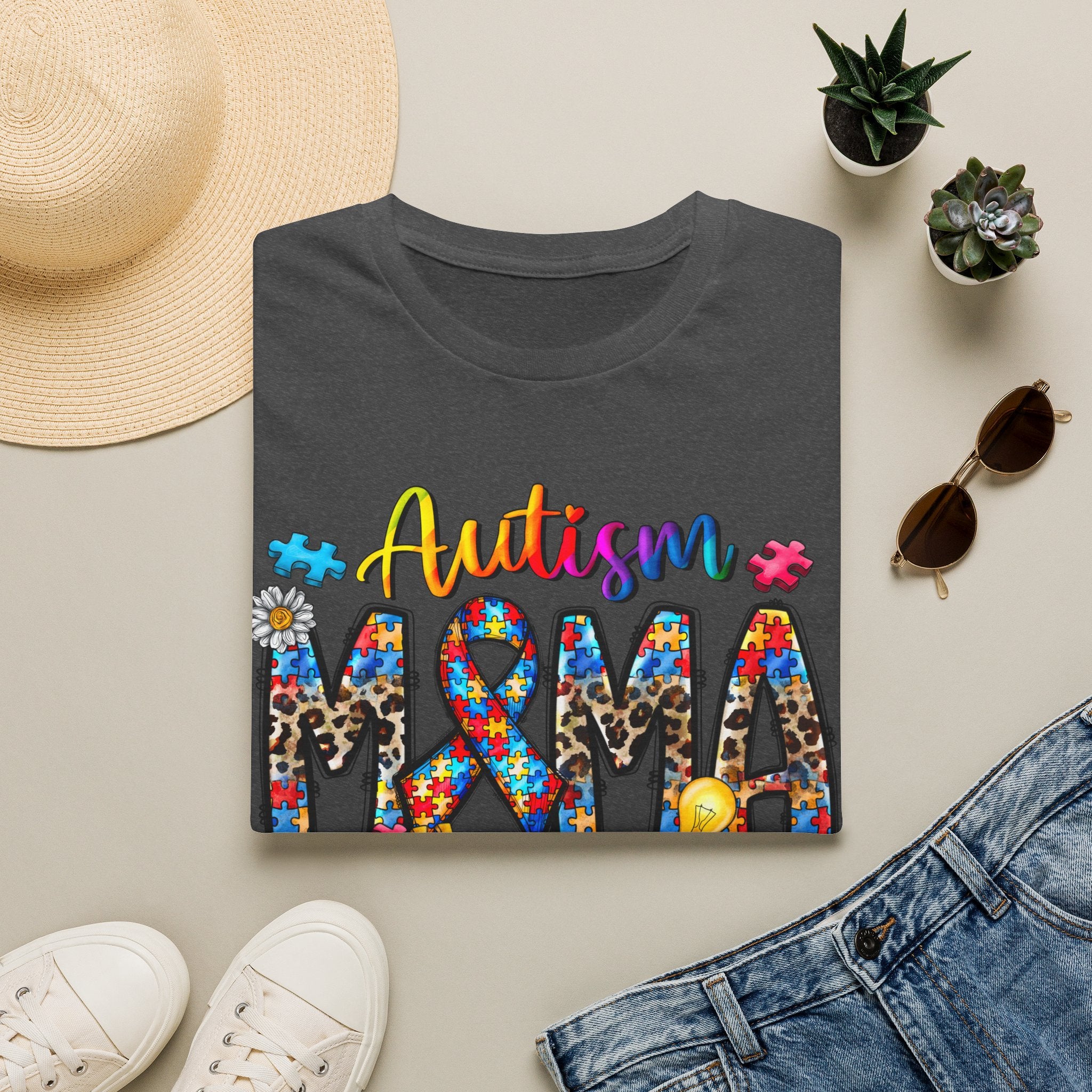 Autism Mama T-Shirt - Colorful Puzzle Ribbon Support Tee