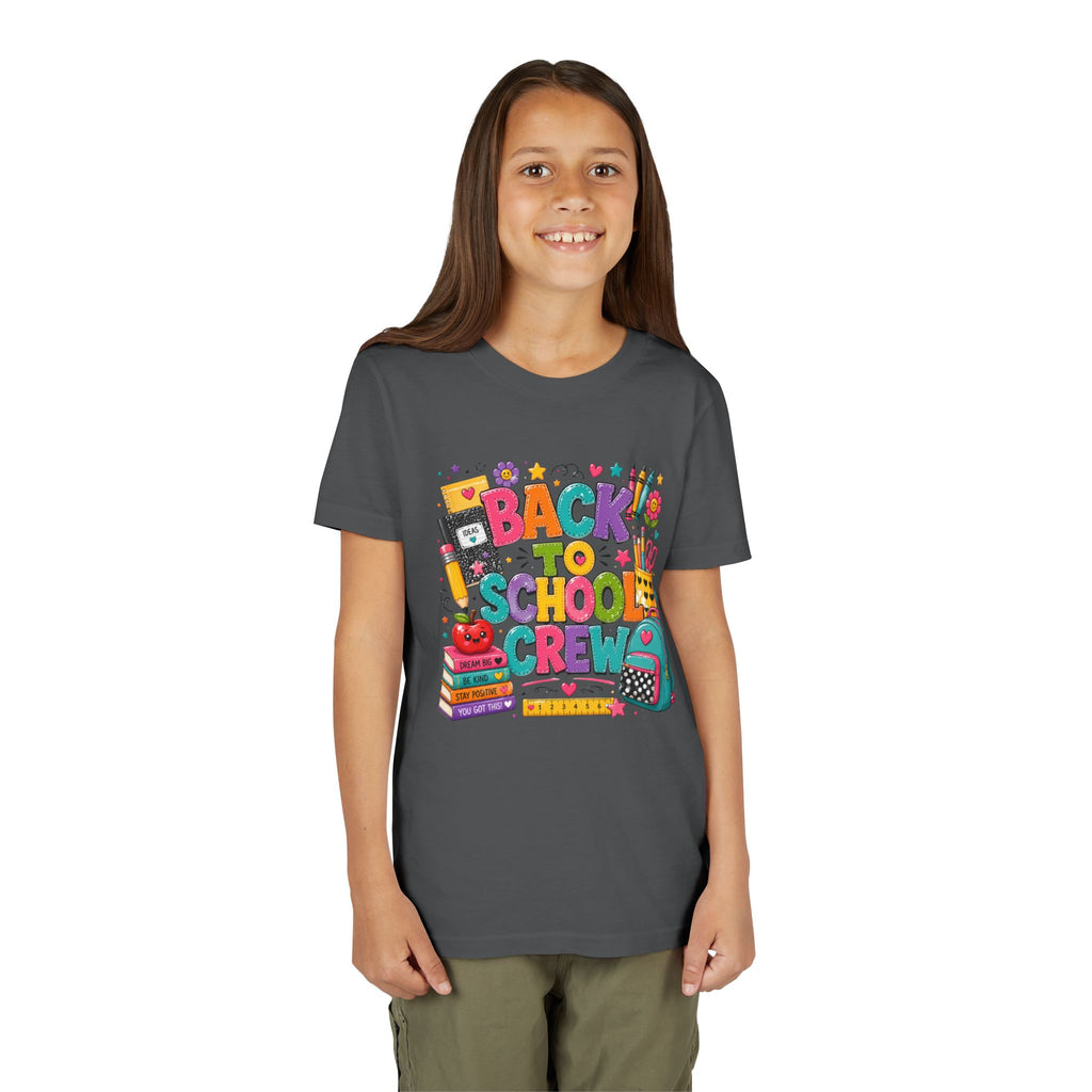 Back to School Crew Youth Tee — Colorful Kids' School Backpack & Books Graphic Shirt